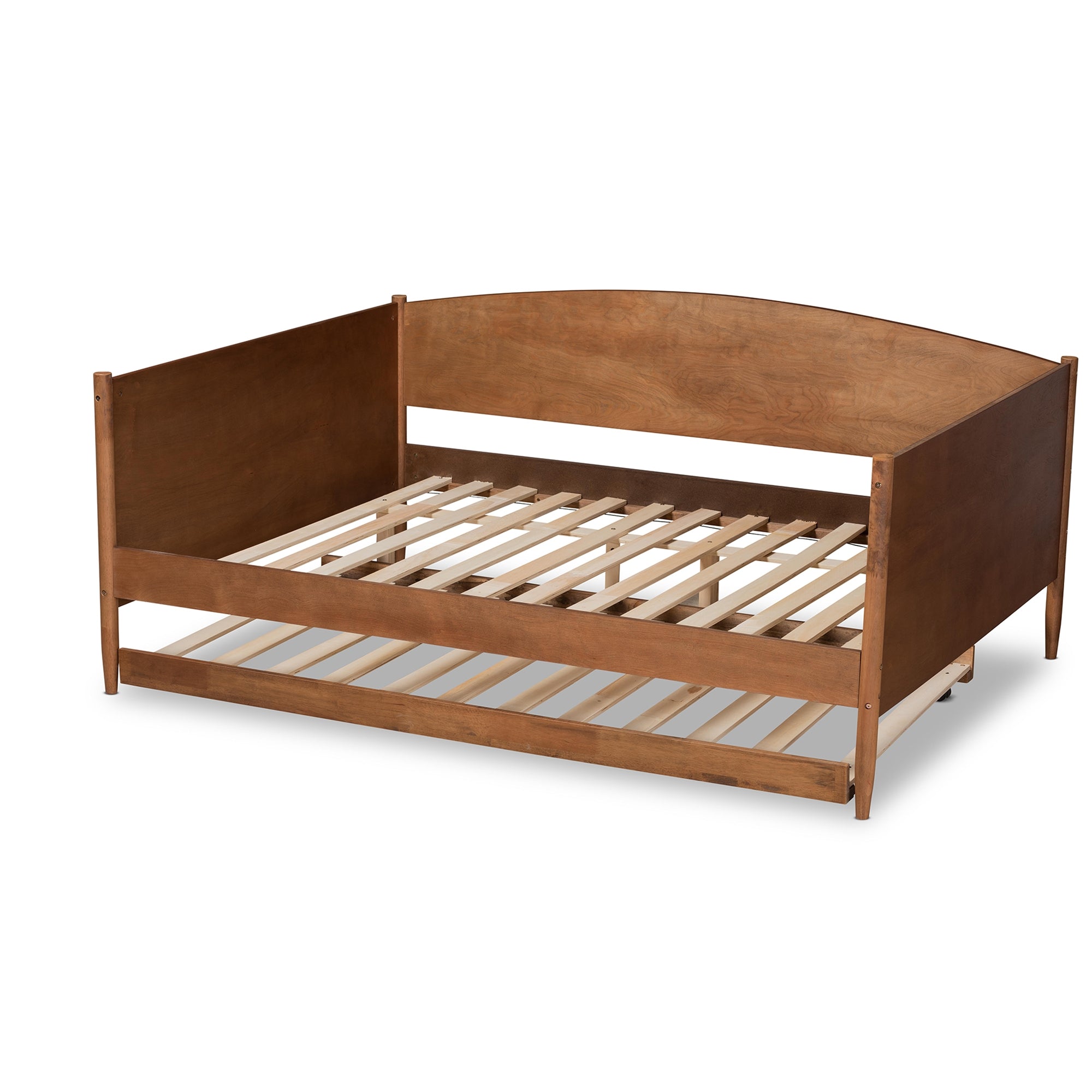 Baxton Studio Veles Mid-Century Modern Ash Walnut Finished Wood Full Size Daybed with Trundle