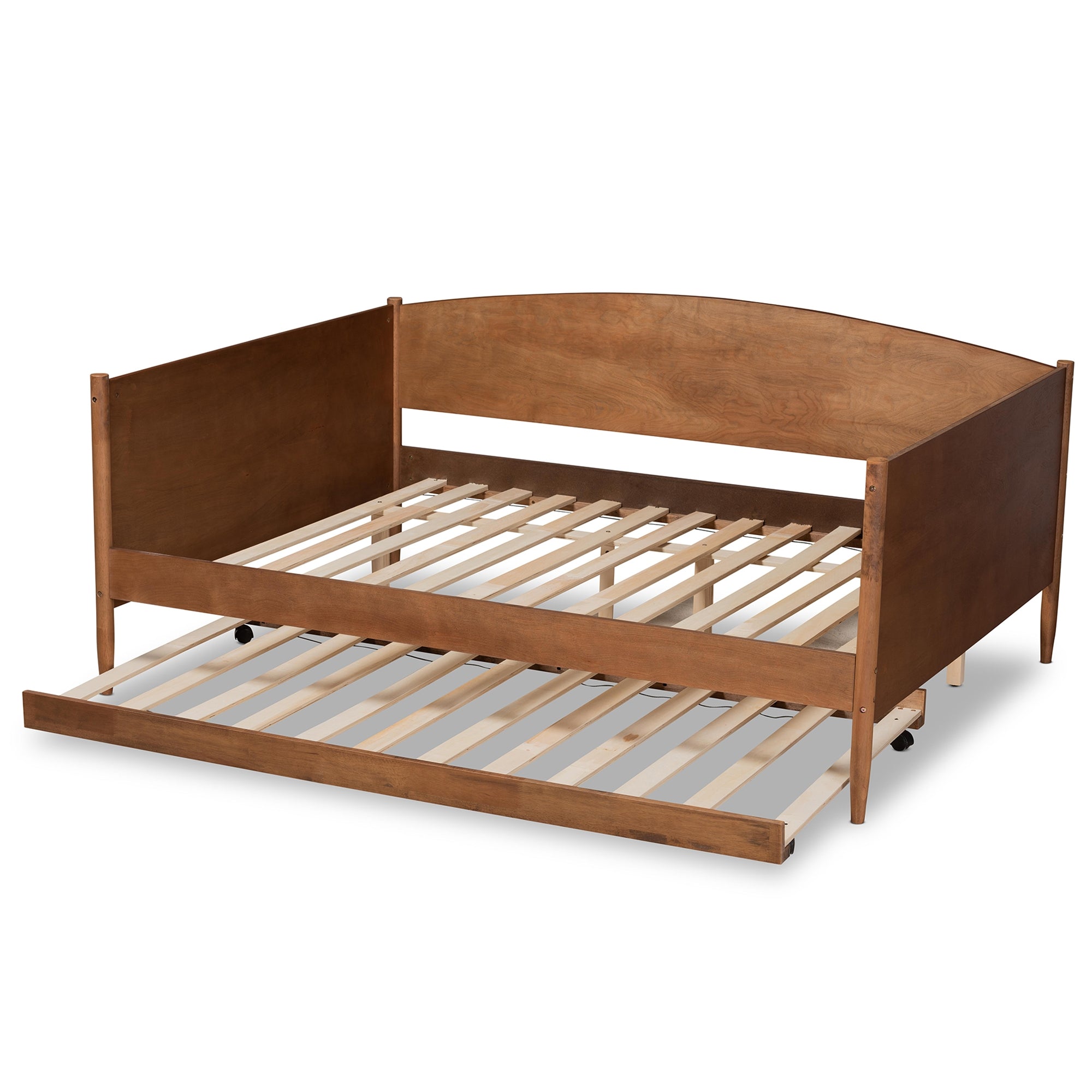 Baxton Studio Veles Mid-Century Modern Ash Walnut Finished Wood Full Size Daybed with Trundle