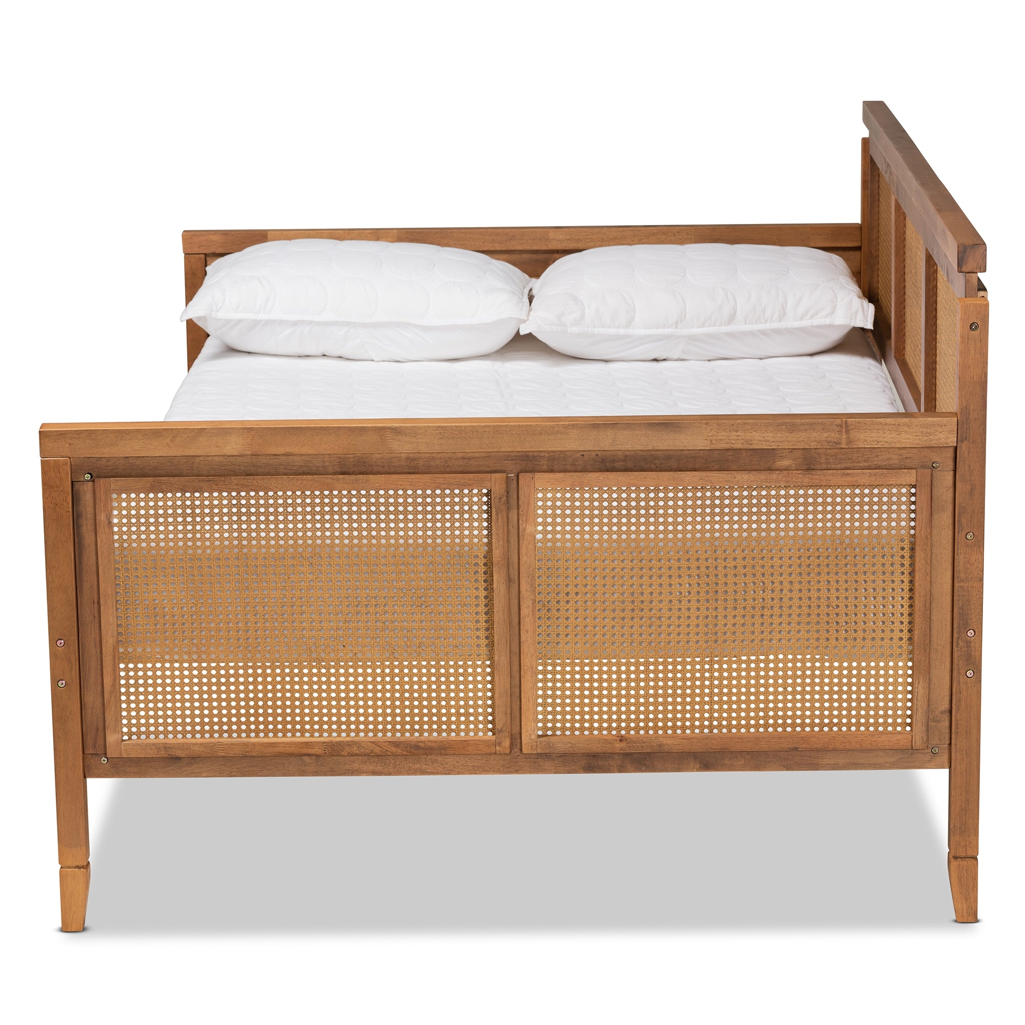 Baxton Studio Toveli Vintage French Inspired Ash Walnut Finished Wood and Synthetic Rattan Full Size Daybed