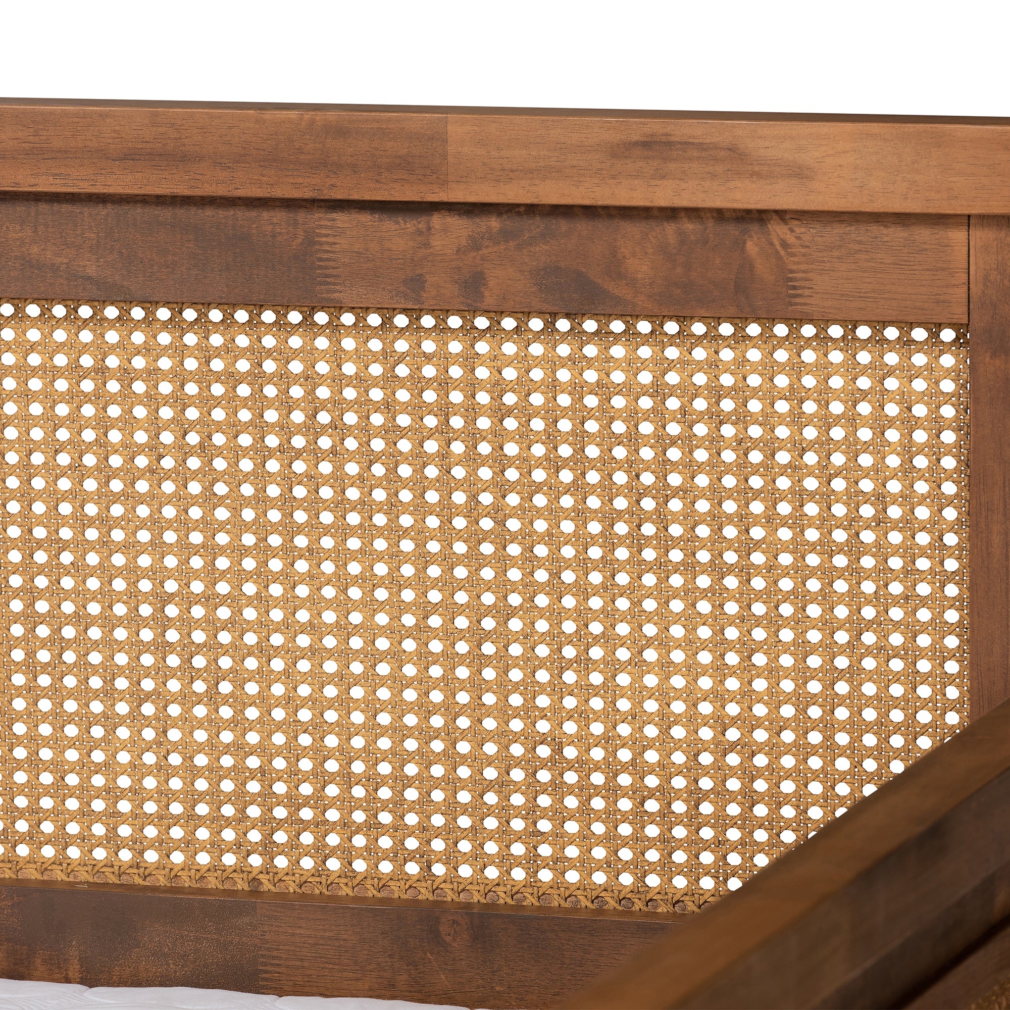 Baxton Studio Toveli Vintage French Inspired Ash Walnut Finished Wood and Synthetic Rattan Full Size Daybed