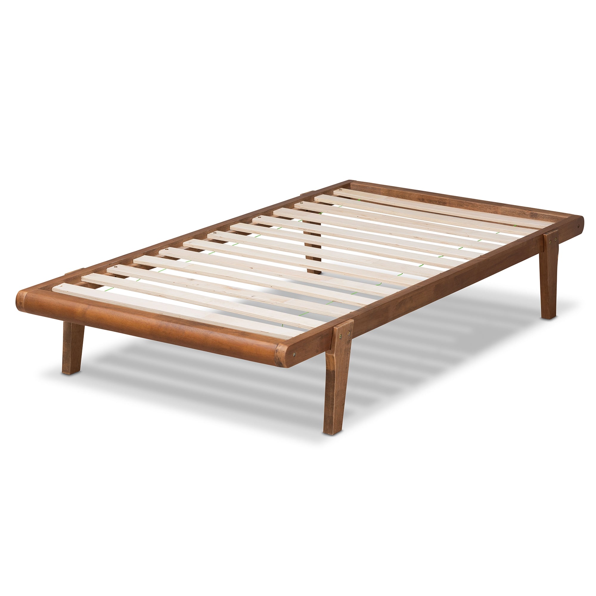 Baxton Studio Kaia Mid-Century Modern Walnut Brown Finished Wood Twin Size Platform Bed Frame