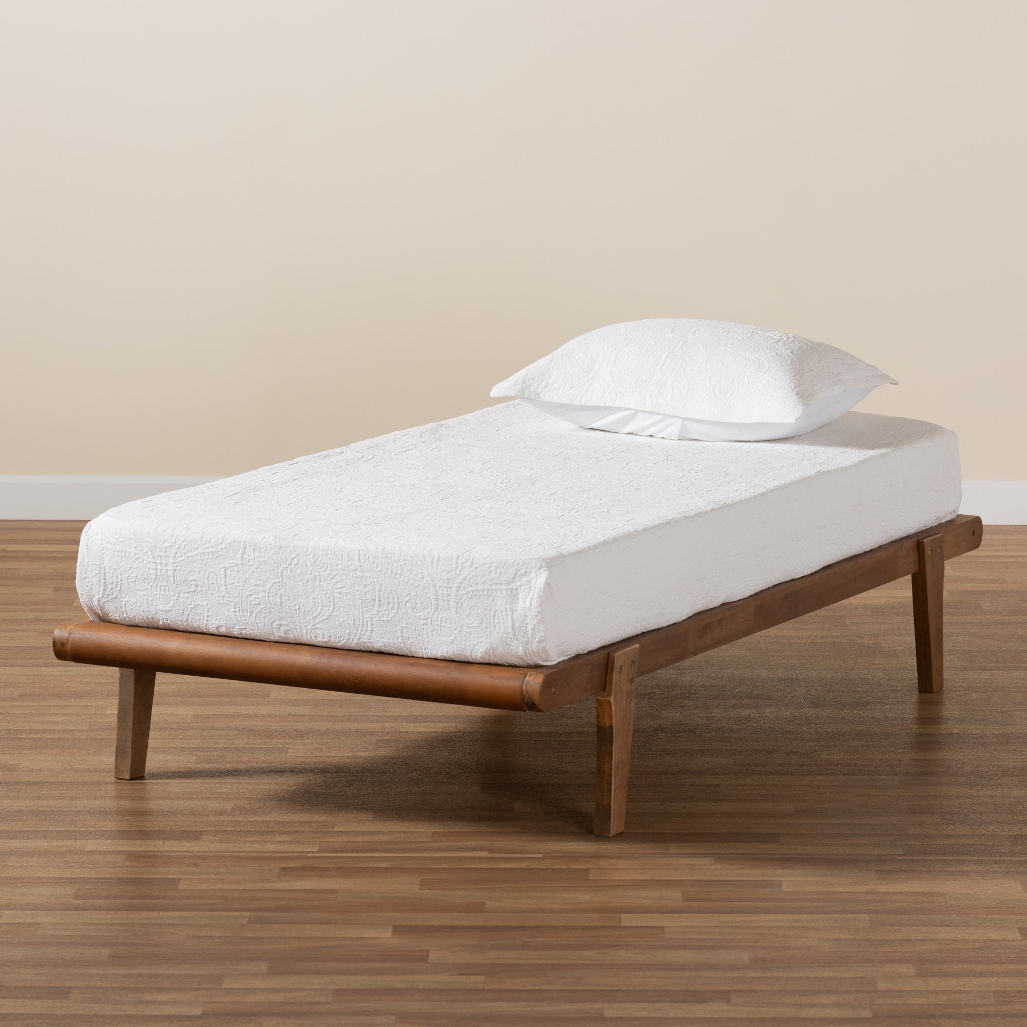 Baxton Studio Kaia Mid-Century Modern Walnut Brown Finished Wood Twin Size Platform Bed Frame