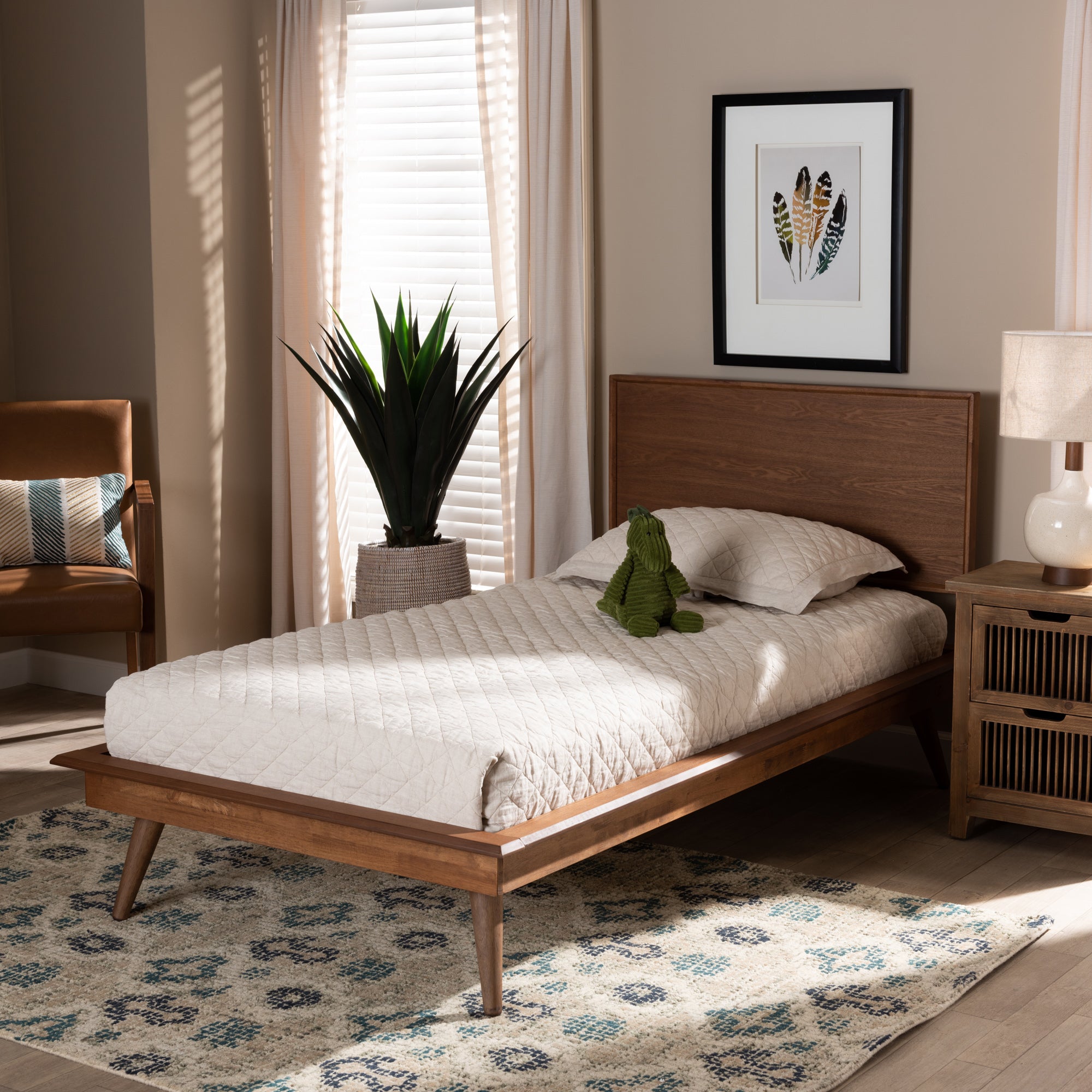 Baxton Studio Karine Mid-Century Modern Walnut Brown Finished Wood Twin Size Platform Bed