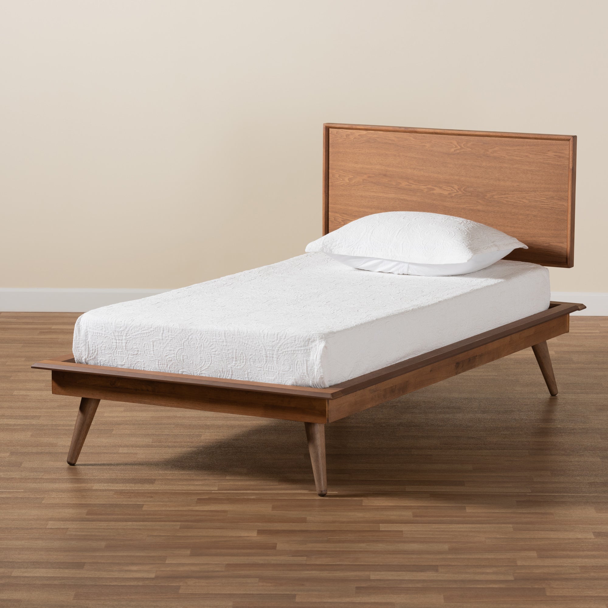 Baxton Studio Karine Mid-Century Modern Walnut Brown Finished Wood Twin Size Platform Bed