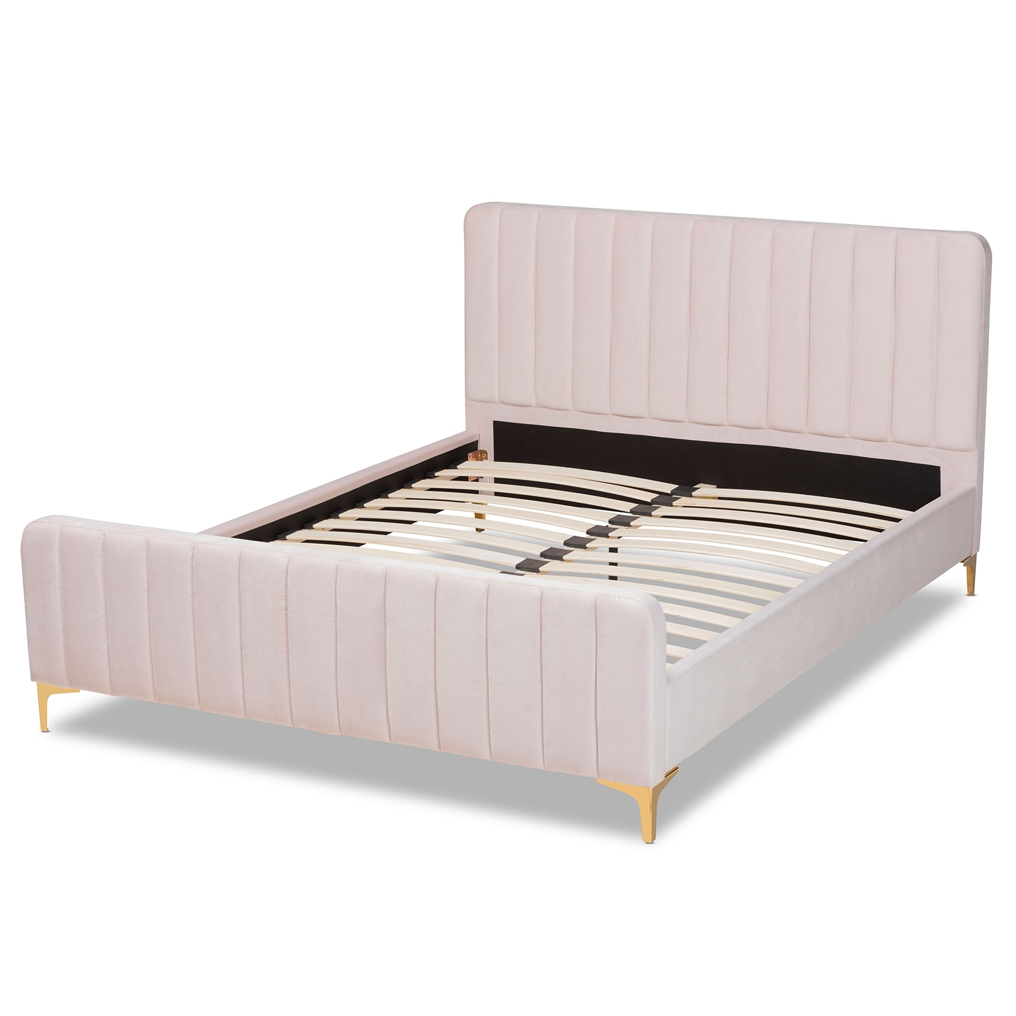 Baxton Studio Nami Modern Contemporary Glam and Luxe Light Pink Velvet Fabric Upholstered and Gold Finished Full Size Platform Bed