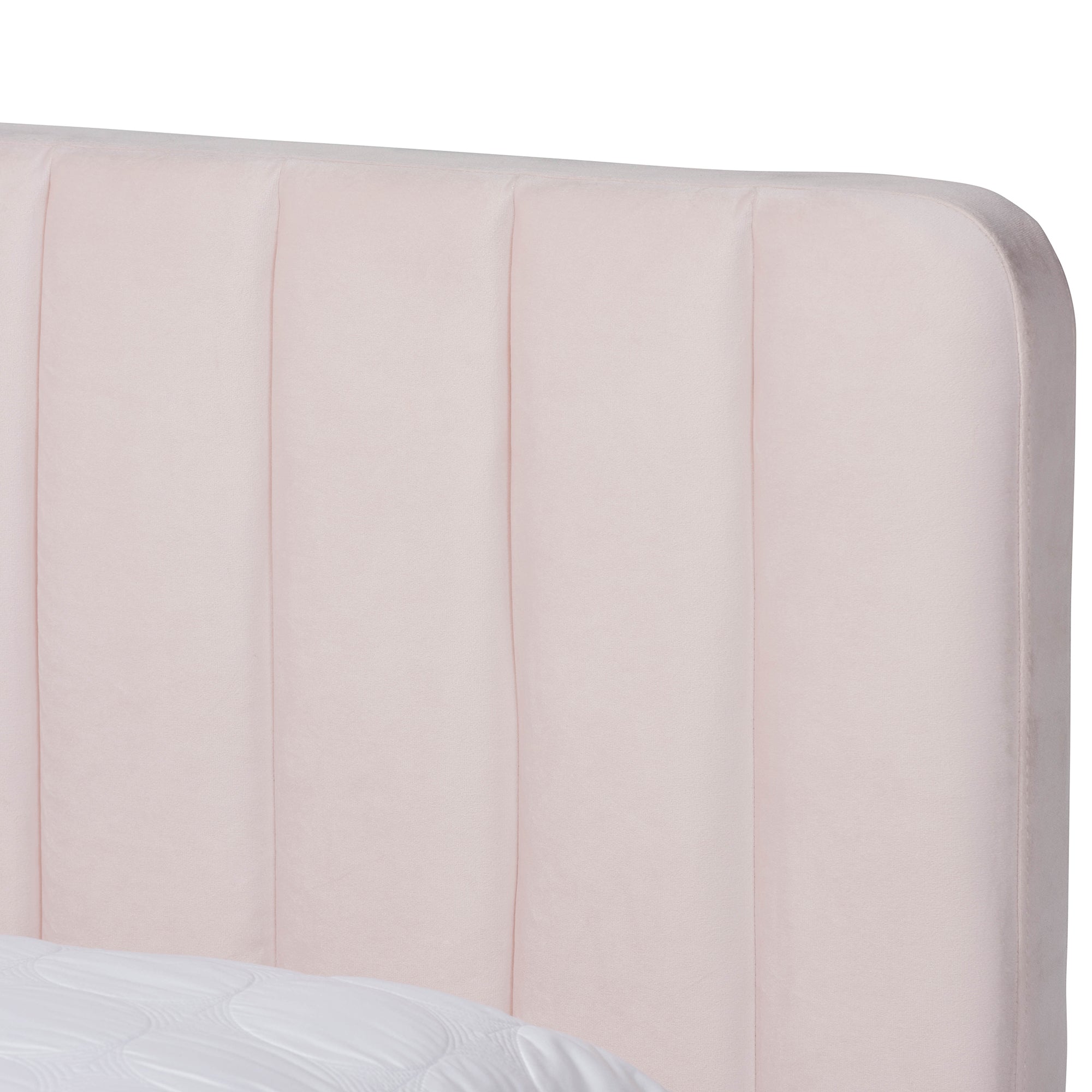 Baxton Studio Nami Modern Contemporary Glam and Luxe Light Pink Velvet Fabric Upholstered and Gold Finished Queen Size Platform Bed