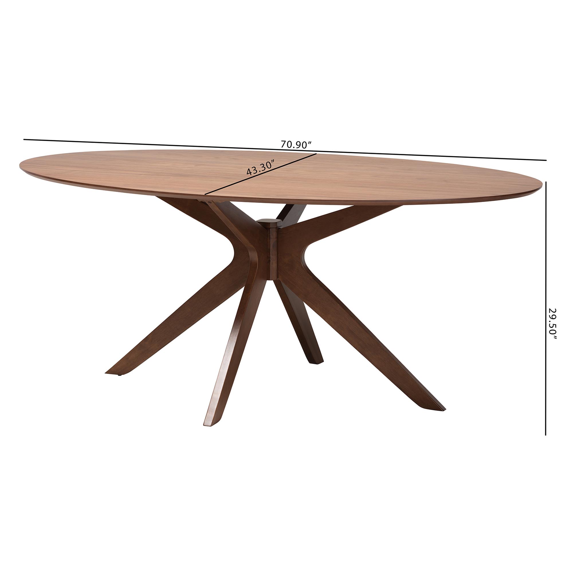Baxton Studio Monte Mid-Century Modern Walnut Brown Finished Wood 71-Inch Oval Dining Table