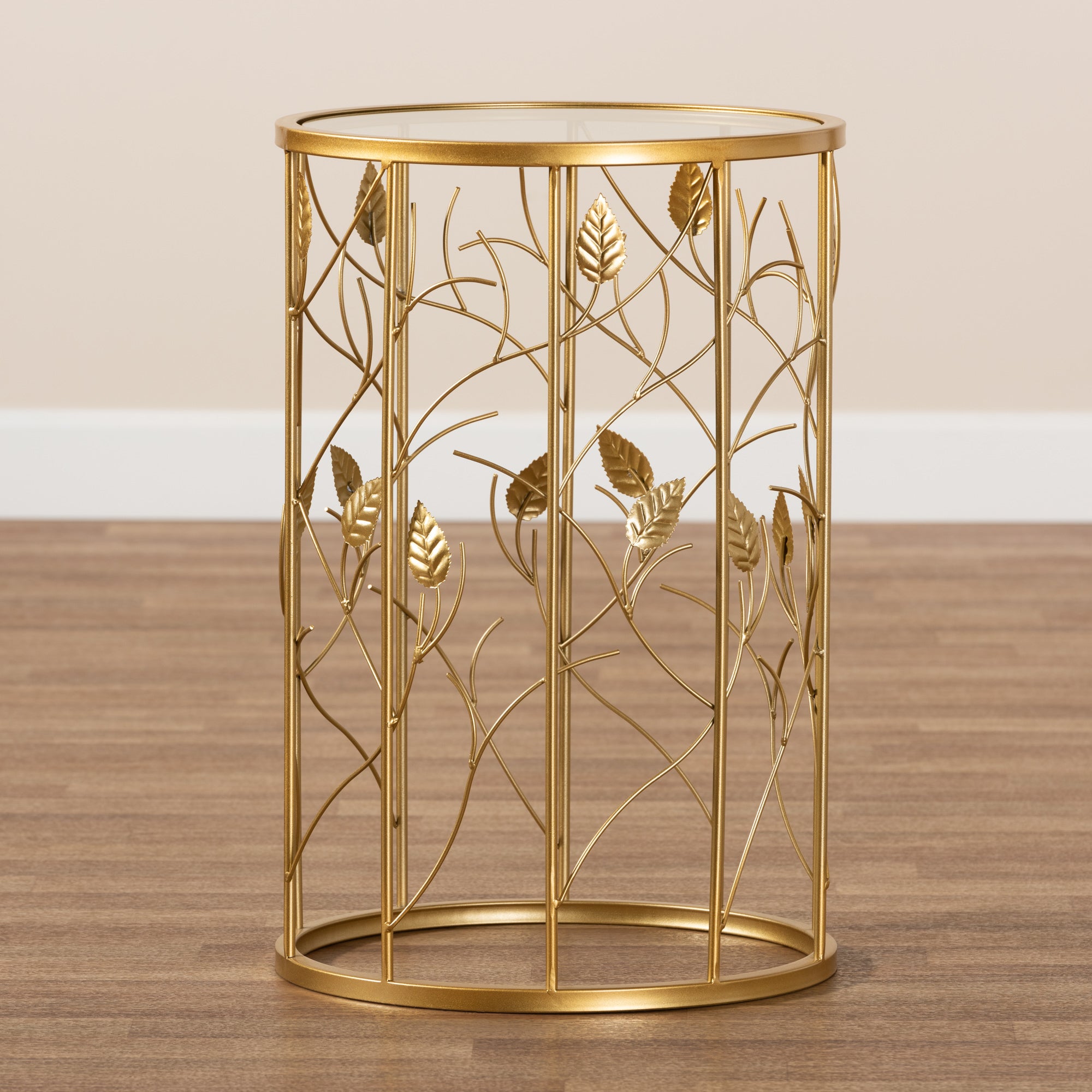 Baxton Studio Anaya Modern and Contemporary Glam Brushed Gold Finished Metal and Glass Leaf Accent End Table