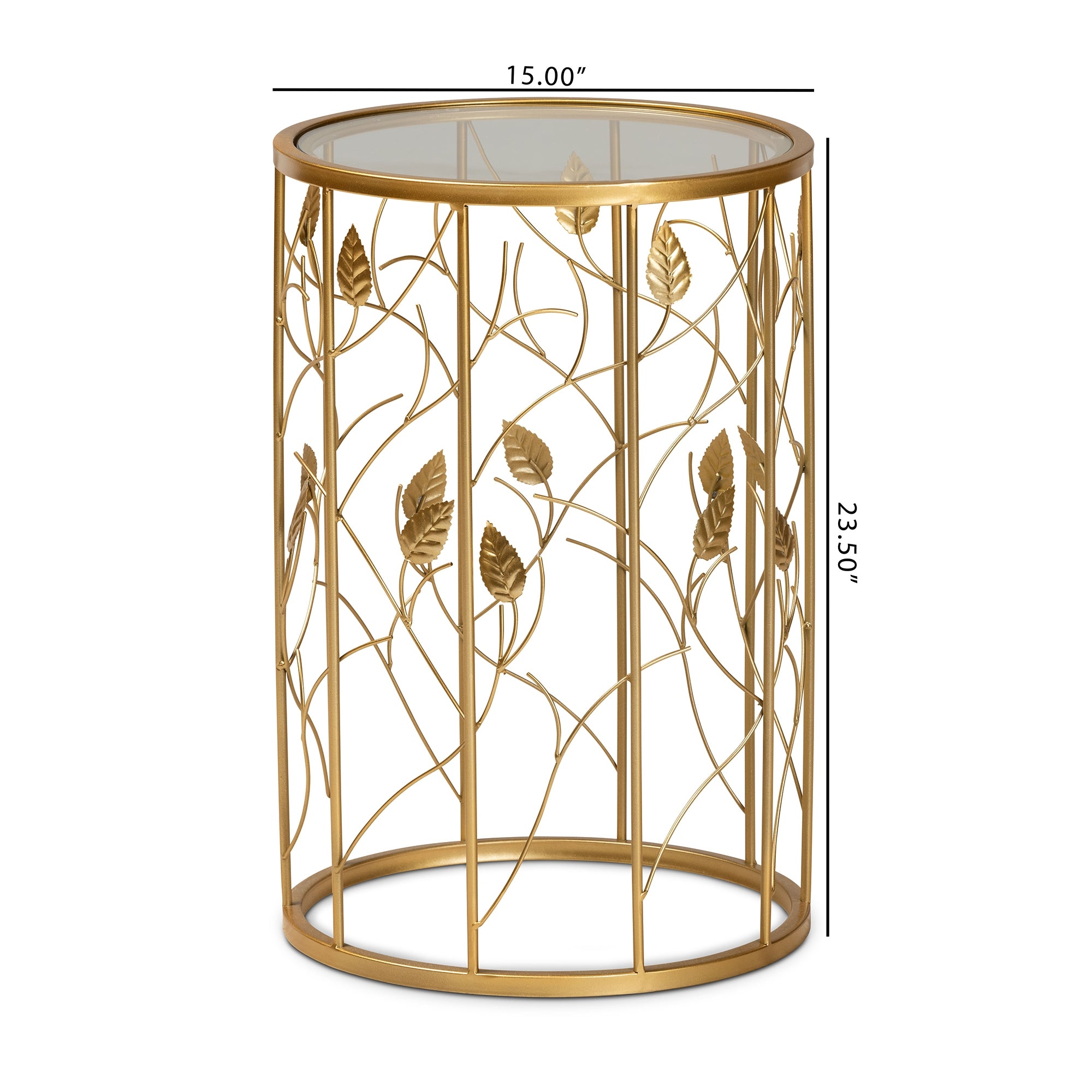 Baxton Studio Anaya Modern and Contemporary Glam Brushed Gold Finished Metal and Glass Leaf Accent End Table