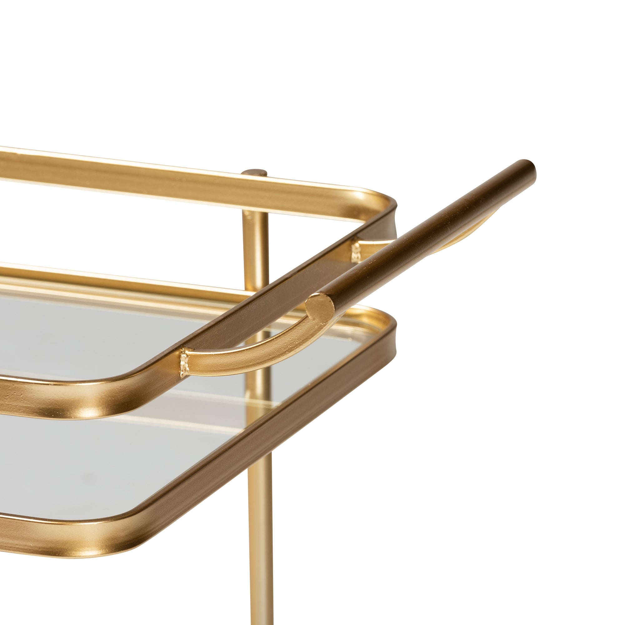 Baxton Studio Destin Modern and Contemporary Glam Brushed Gold Finished Metal and Mirrored Glass 2-Tier Mobile Wine Bar Cart