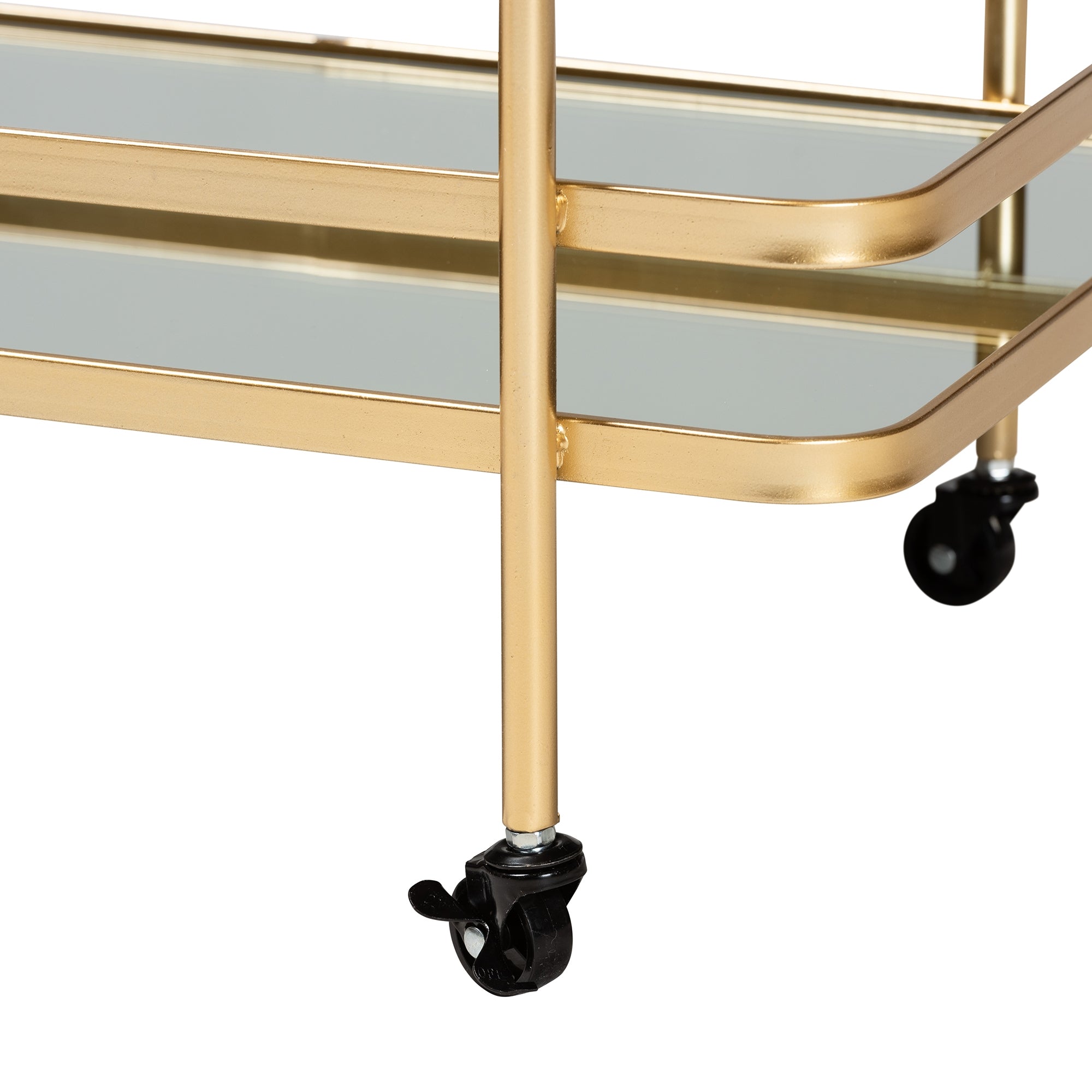Baxton Studio Destin Modern and Contemporary Glam Brushed Gold Finished Metal and Mirrored Glass 2-Tier Mobile Wine Bar Cart