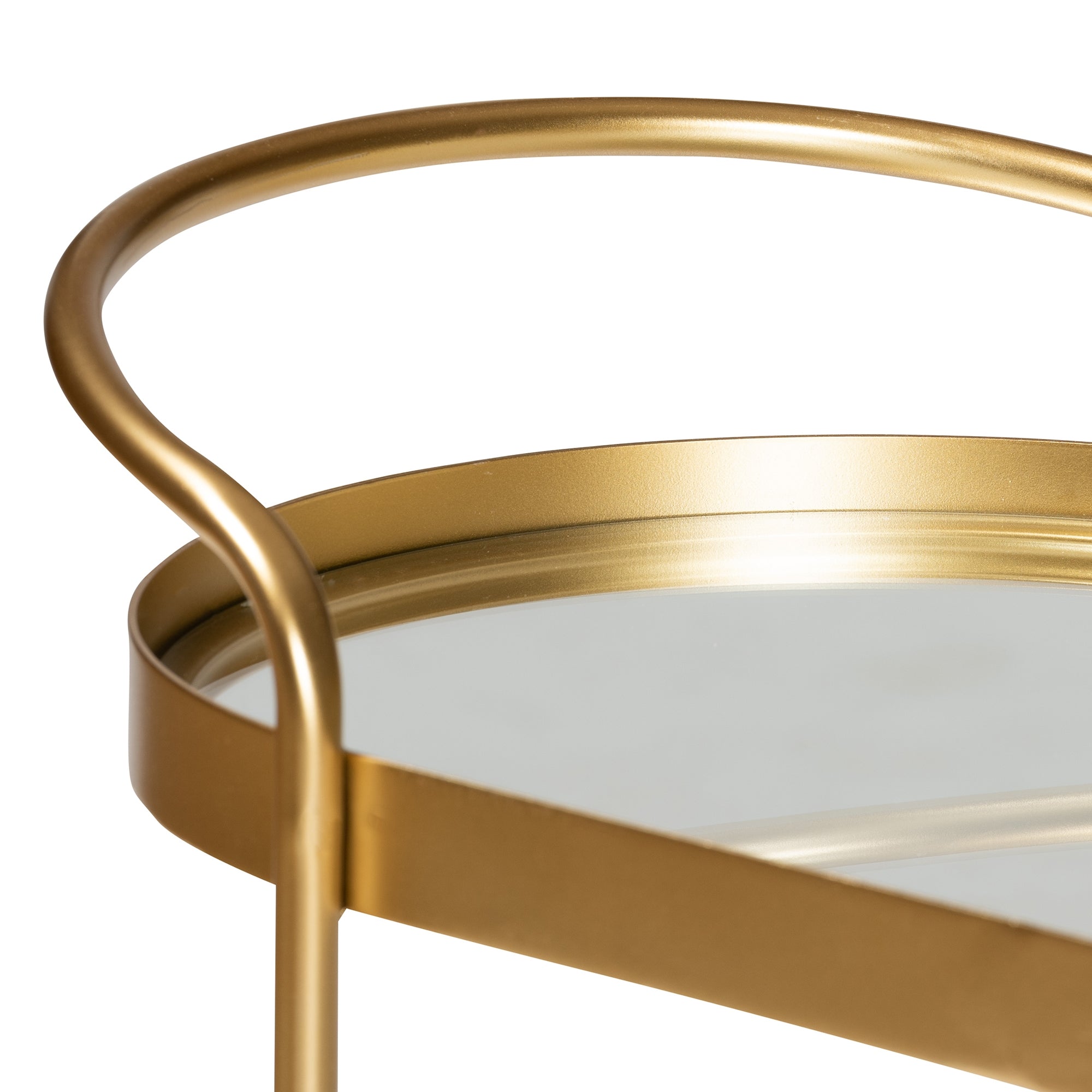 Baxton Studio Kamal Modern and Contemporary Glam Brushed Gold Finished Metal and Mirrored Glass 2-Tier Mobile Wine Bar Cart