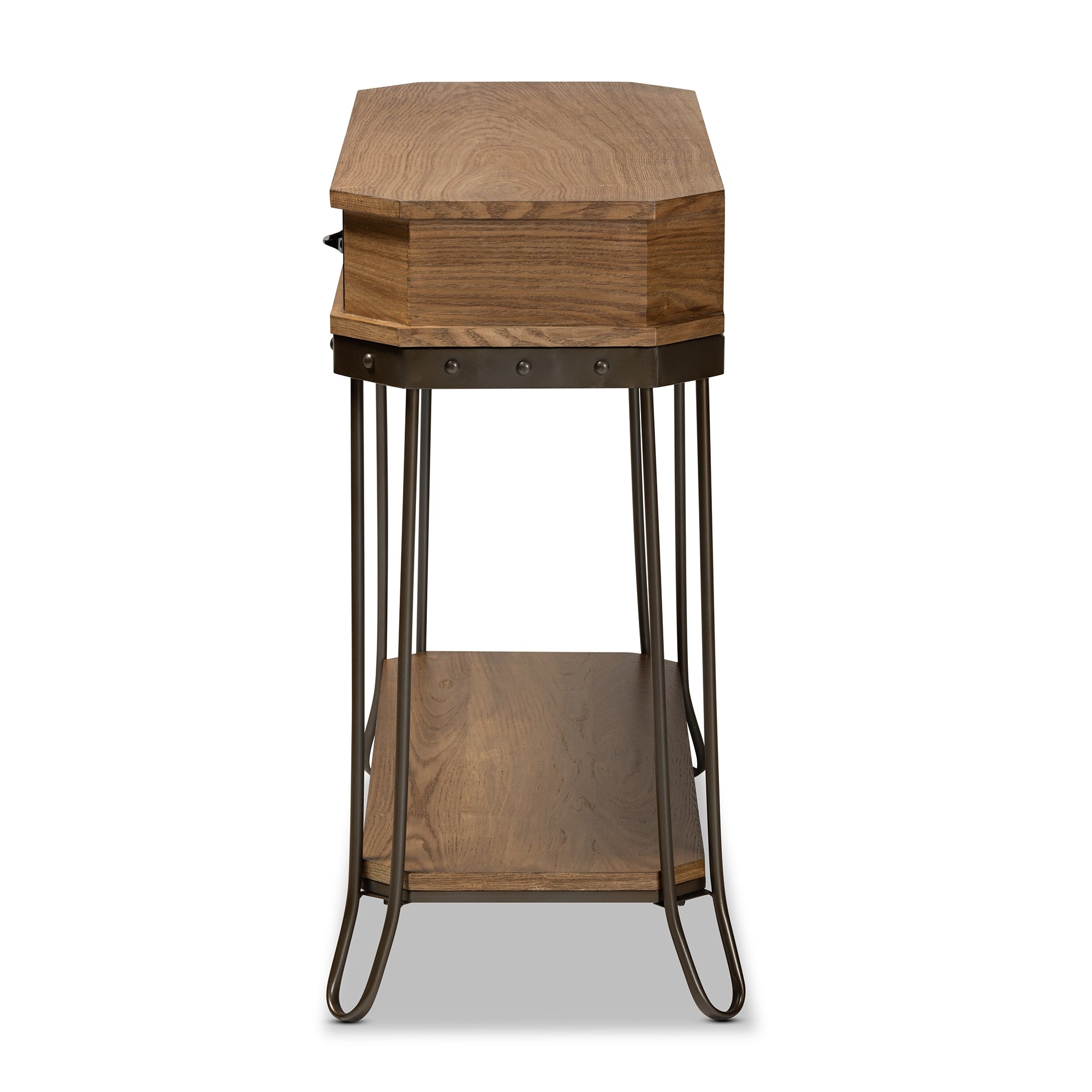 Baxton Studio Kellyn Vintage Rustic Industrial Oak Brown Finished Wood and Black Finished Metal 3-Drawer Console Table