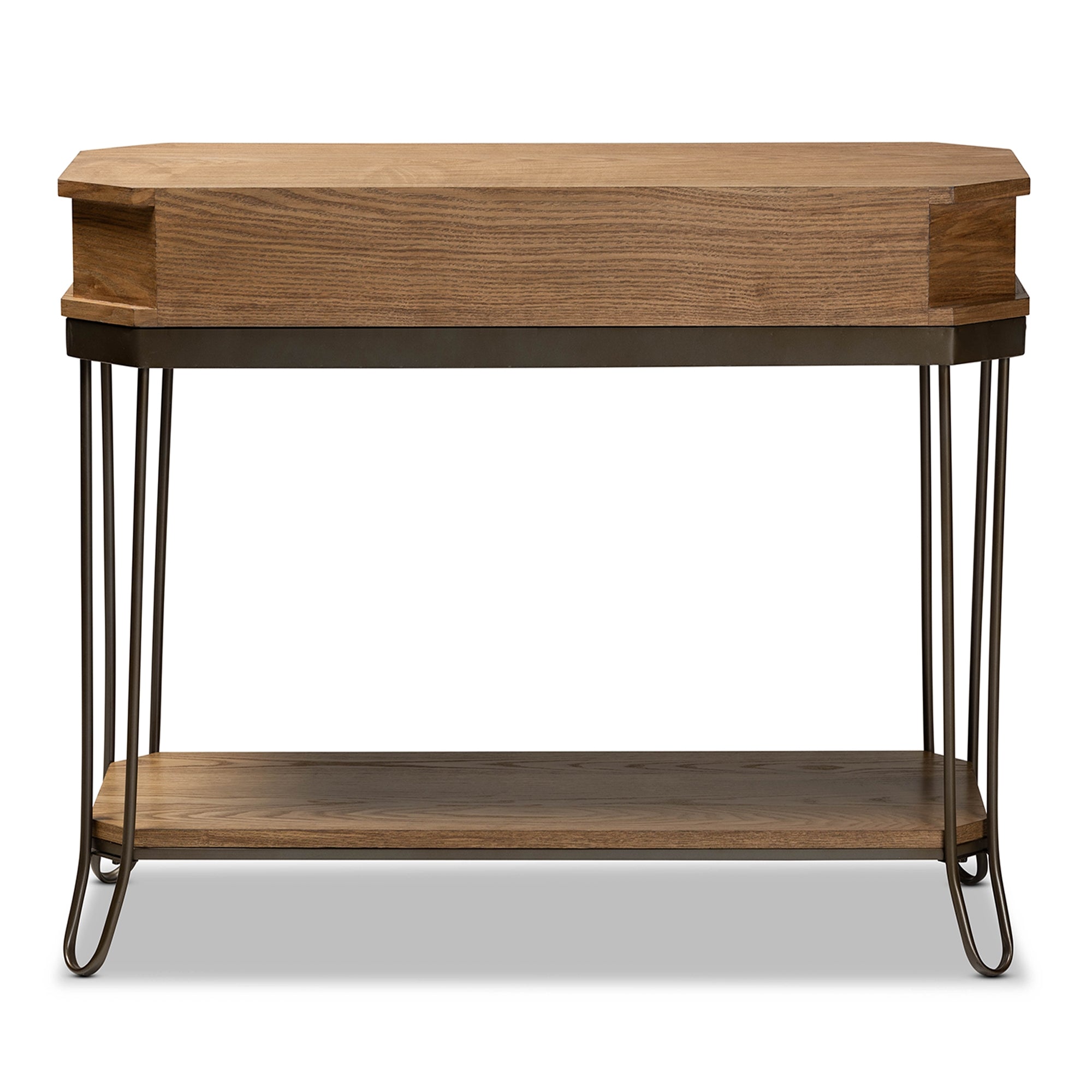 Baxton Studio Kellyn Vintage Rustic Industrial Oak Brown Finished Wood and Black Finished Metal 3-Drawer Console Table