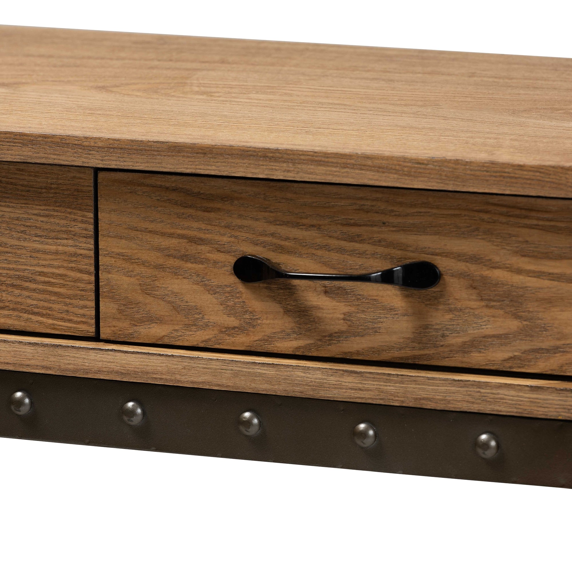 Baxton Studio Kellyn Vintage Rustic Industrial Oak Brown Finished Wood and Black Finished Metal 3-Drawer Console Table