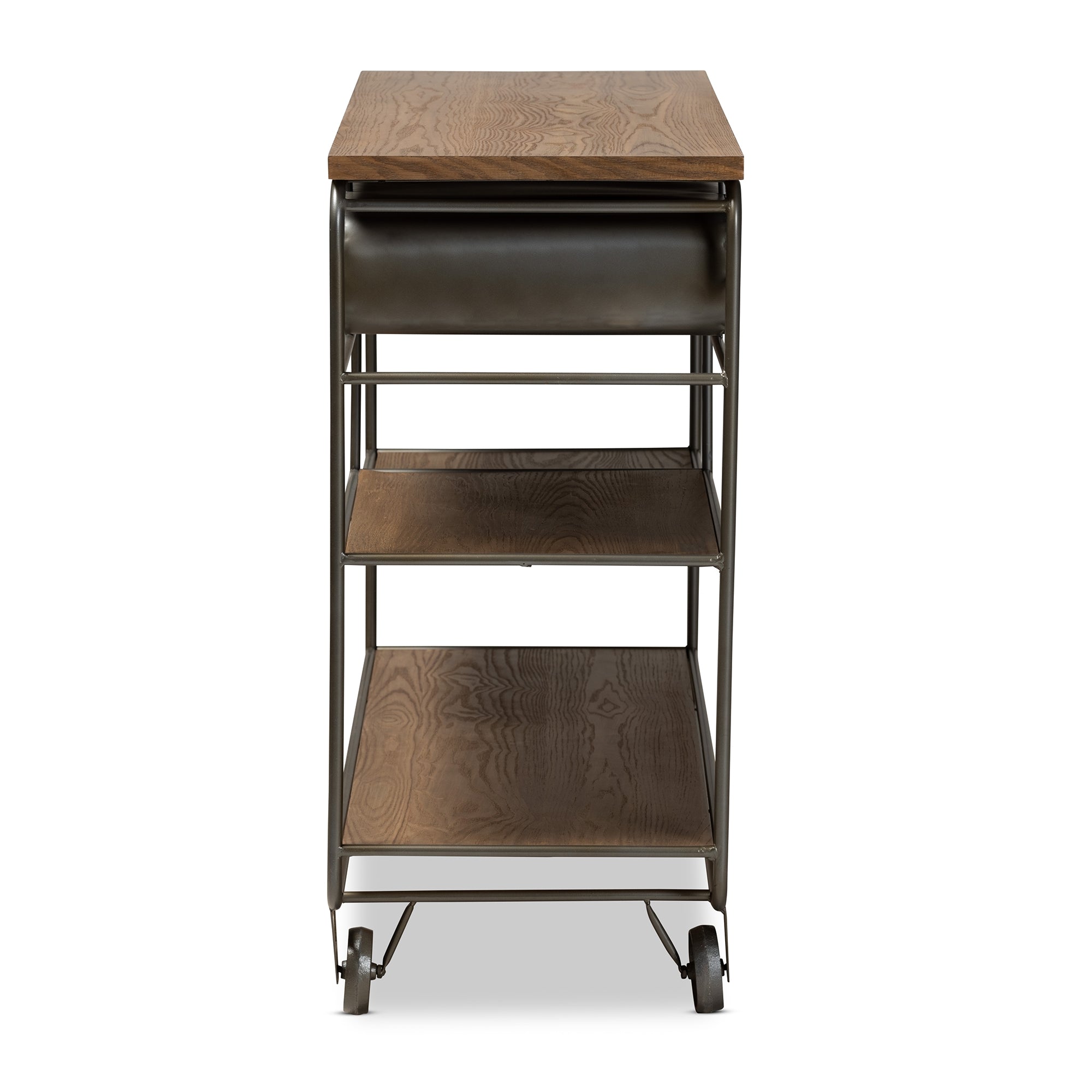 Baxton Studio Grant Vintage Rustic Industrial Oak Brown Finished Wood and Black Finished Metal 2-Drawer Kitchen Cart