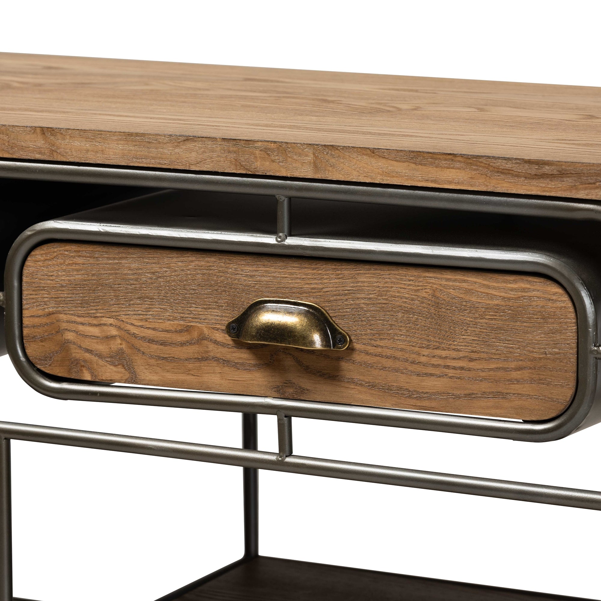 Baxton Studio Grant Vintage Rustic Industrial Oak Brown Finished Wood and Black Finished Metal 2-Drawer Kitchen Cart