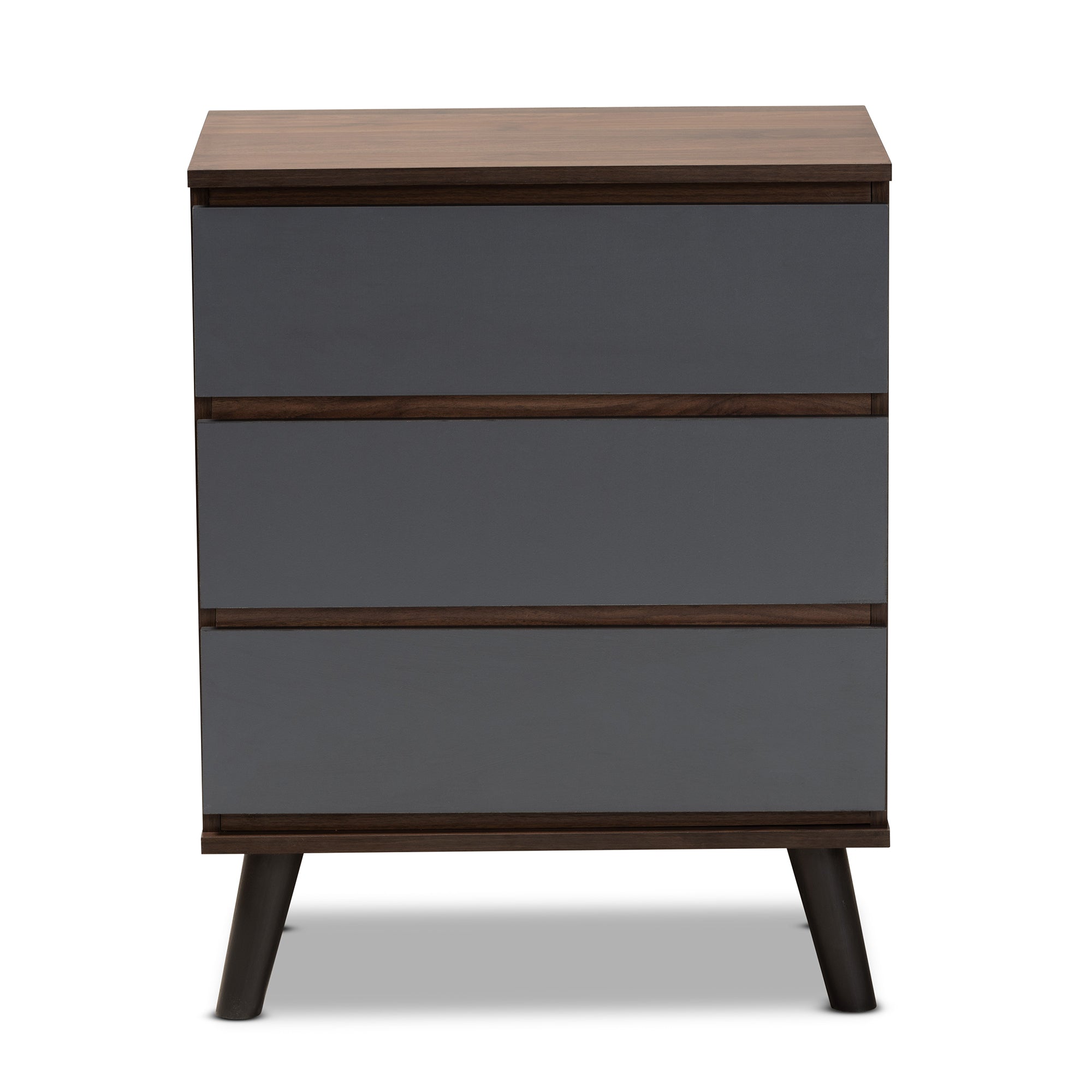 Baxton Studio Roldan Modern and Contemporary Two-Tone Walnut and Grey Finished Wood 3-Drawer Bedroom Chest