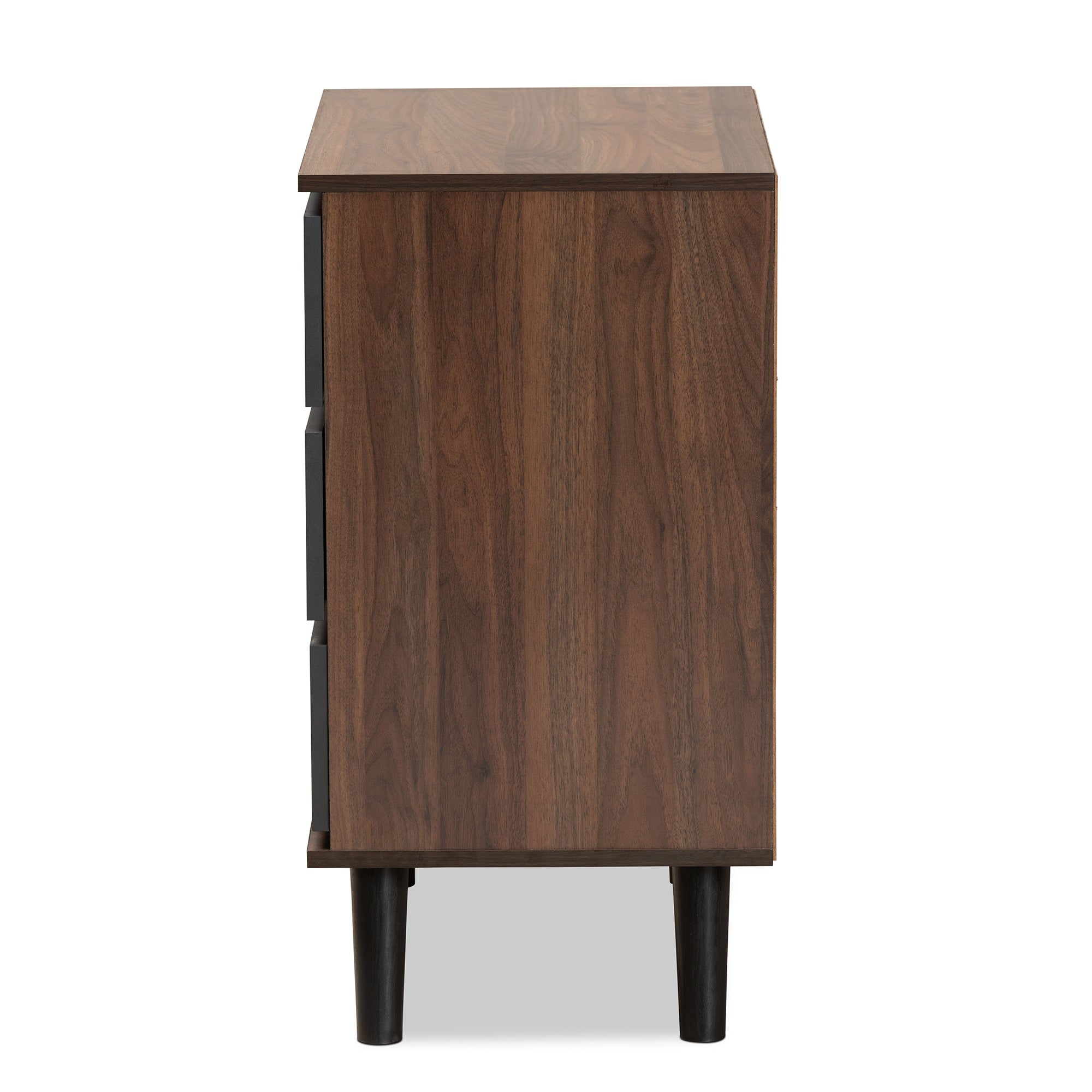 Baxton Studio Roldan Modern and Contemporary Two-Tone Walnut and Grey Finished Wood 3-Drawer Bedroom Chest