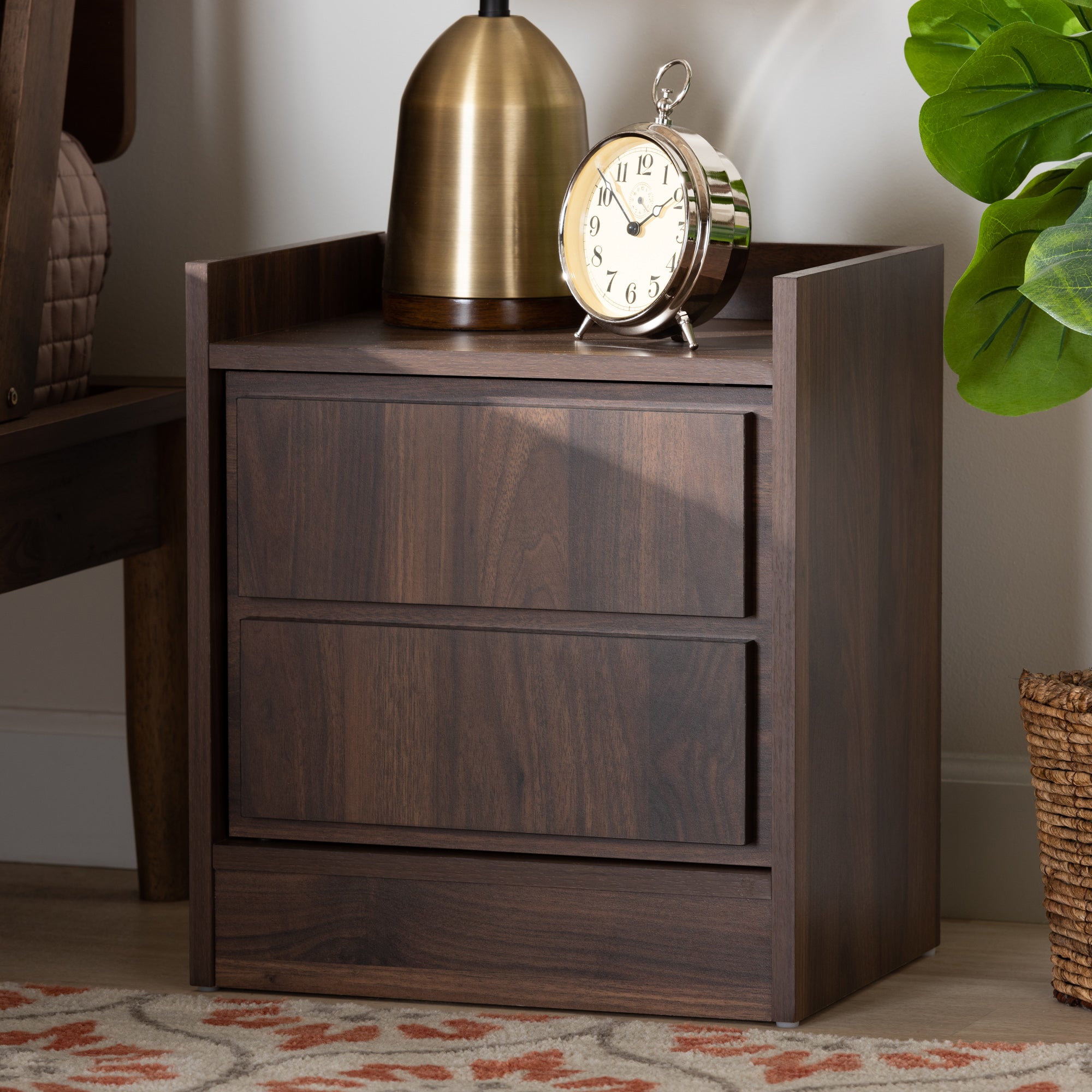Baxton Studio Hale Modern and Contemporary Walnut Brown Finished Wood 1-Door Nightstand