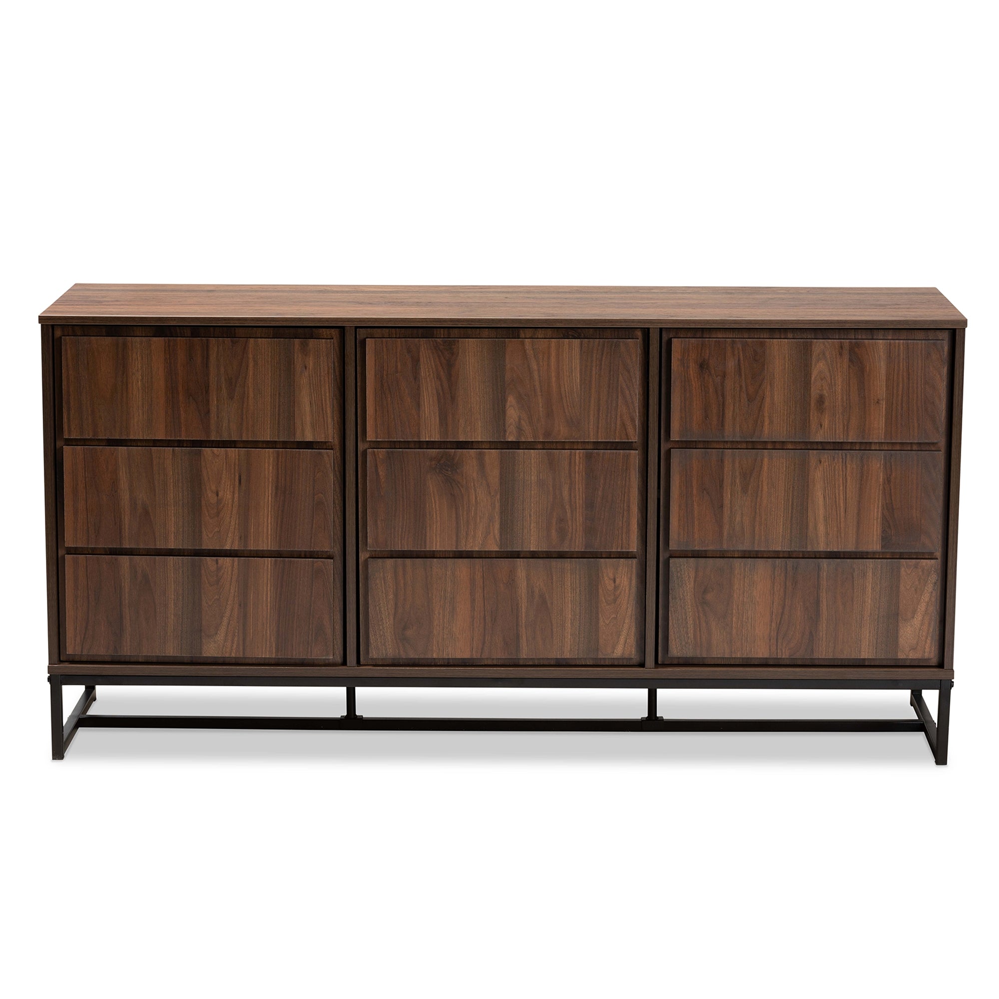 Baxton Studio Neil Modern and Contemporary Walnut Brown Finished Wood and Black Finished Metal 3-Door Dining Room Sideboard Buffet