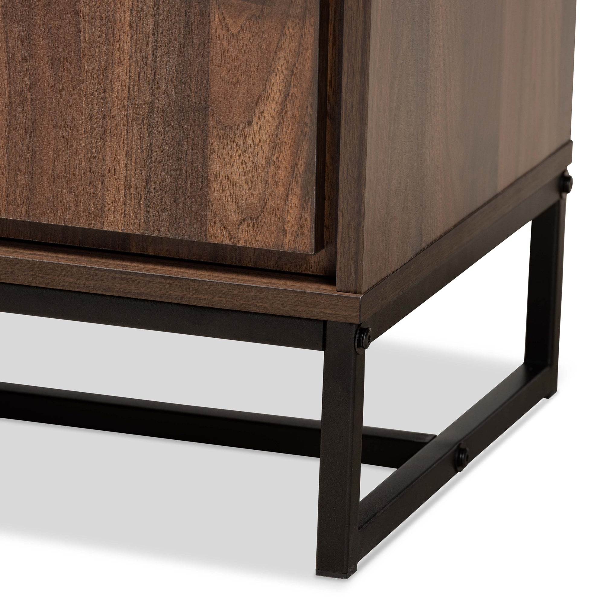 Baxton Studio Neil Modern and Contemporary Walnut Brown Finished Wood and Black Finished Metal 3-Door Dining Room Sideboard Buffet