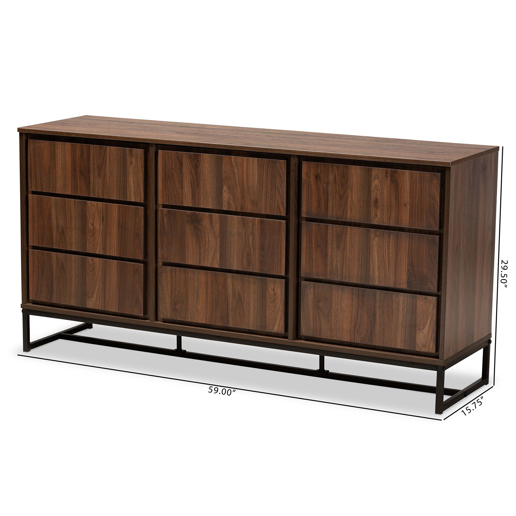 Baxton Studio Neil Modern and Contemporary Walnut Brown Finished Wood and Black Finished Metal 3-Door Dining Room Sideboard Buffet