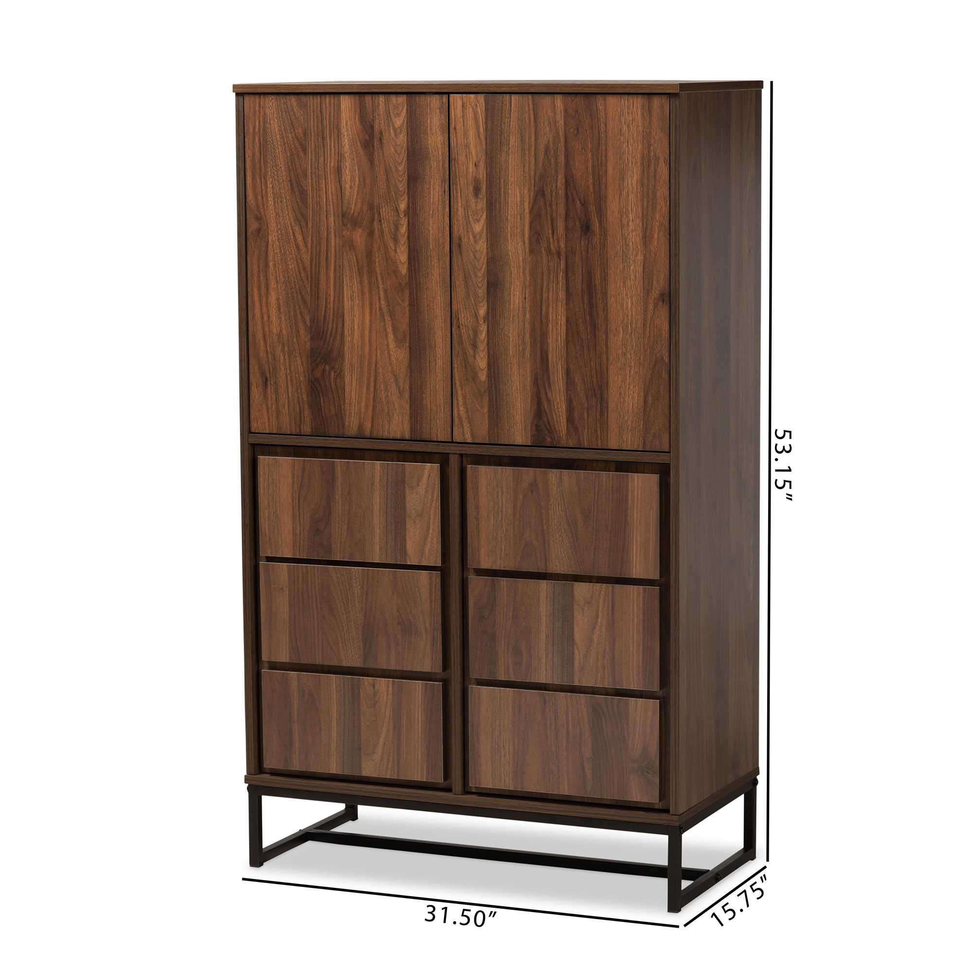 Baxton Studio Neil Modern and Contemporary Walnut Brown Finished Wood and Black Finished Metal Multipurpose Storage Cabinet