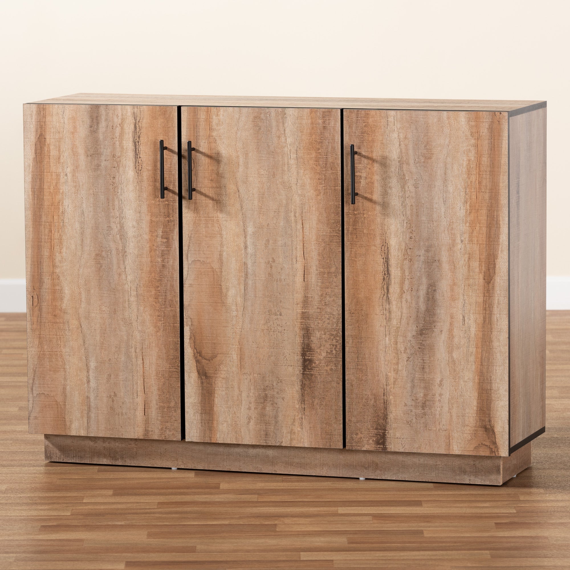 Baxton Studio Patton Modern and Contemporary Natural Oak Finished Wood 3-Door Dining Room Sideboard Buffet