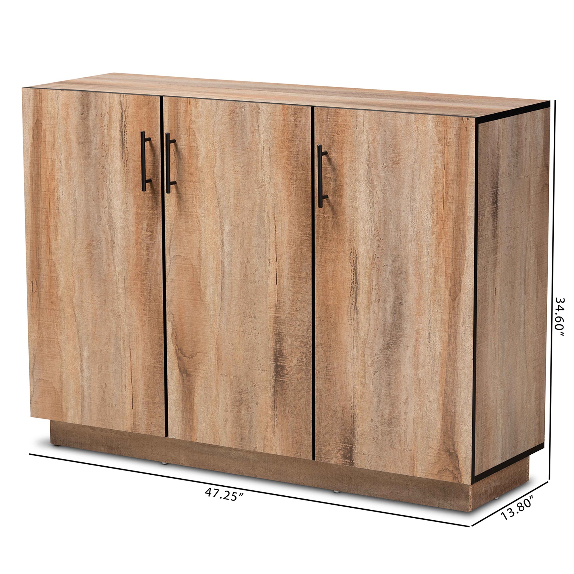 Baxton Studio Patton Modern and Contemporary Natural Oak Finished Wood 3-Door Dining Room Sideboard Buffet