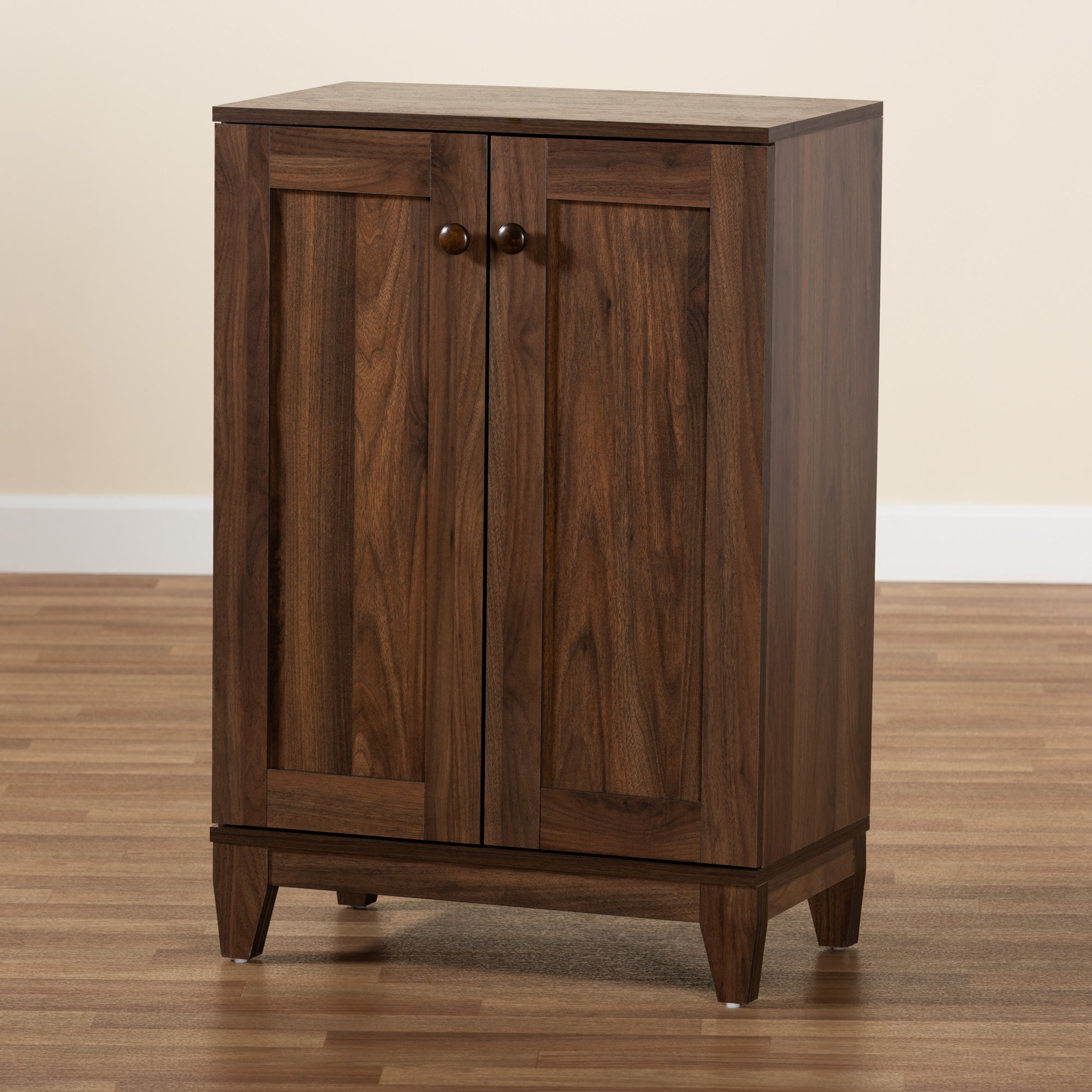 Baxton Studio Nissa Modern and Contemporary Walnut Brown Finished Wood 2-Door Shoe Storage Cabinet