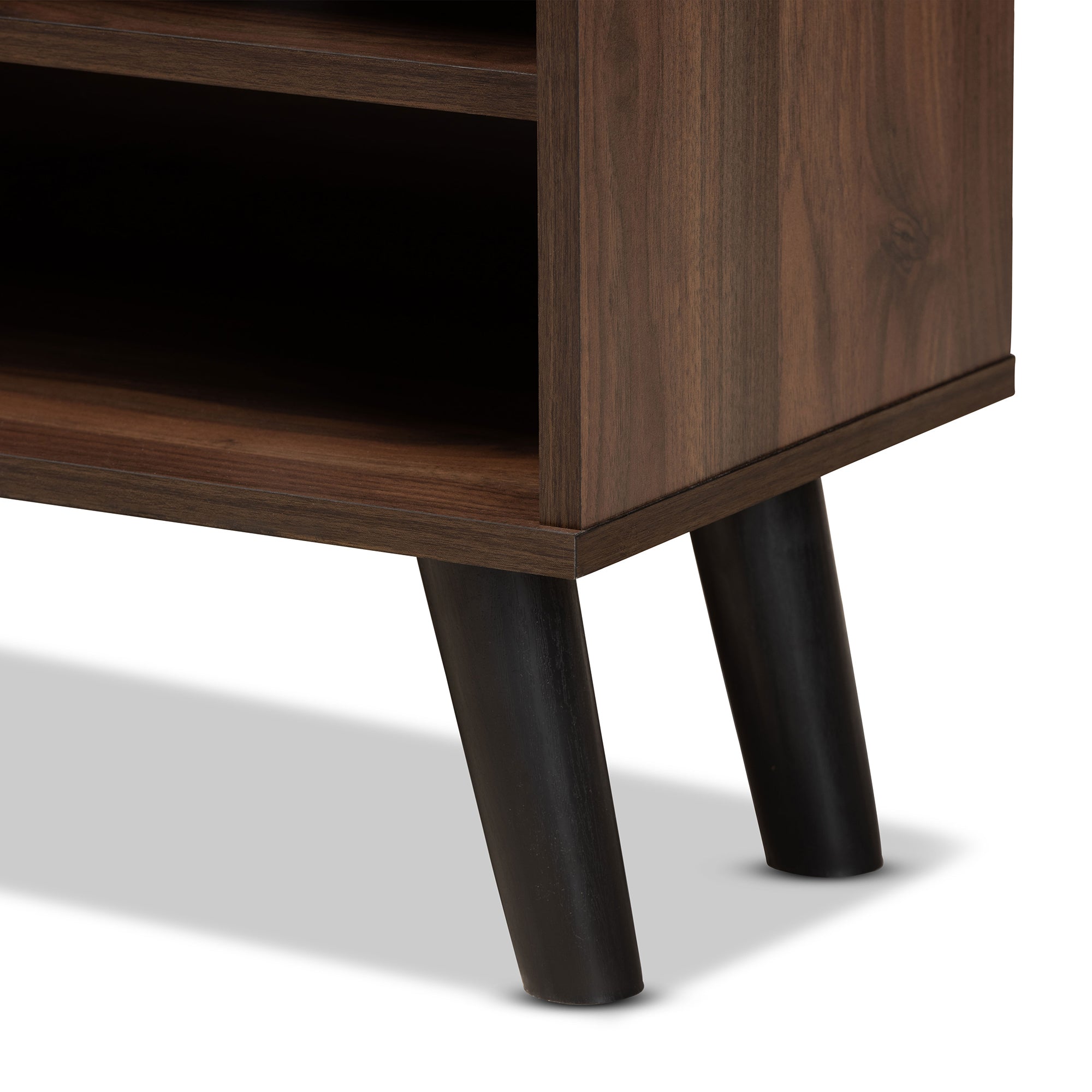 Baxton Studio Mallory Modern and Contemporary Two-Tone Walnut Brown and Grey Finished Wood TV Stand