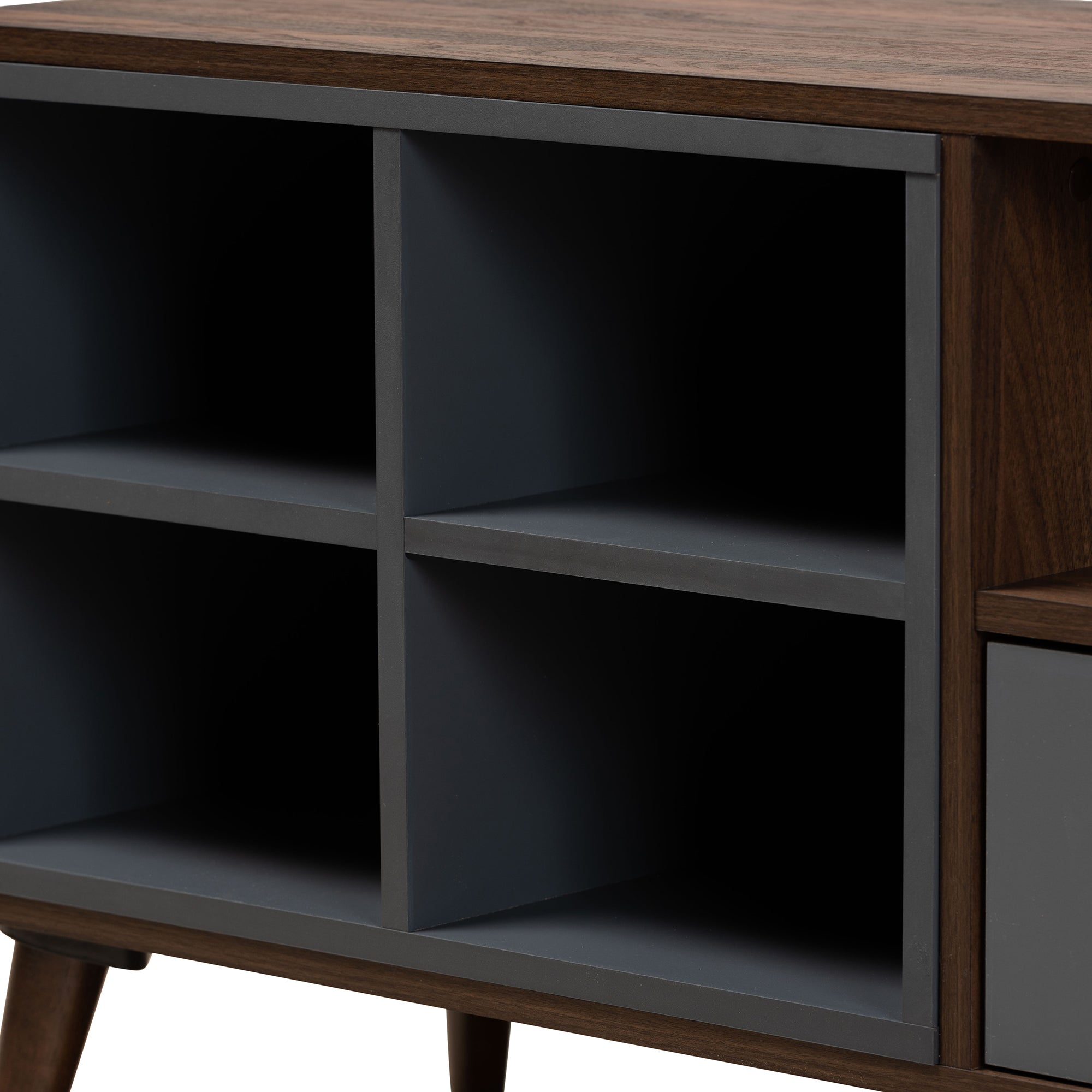 Baxton Studio Garrick Modern and Contemporary Two-Tone Grey and Walnut Brown Finished Wood 1-Drawer TV Stand