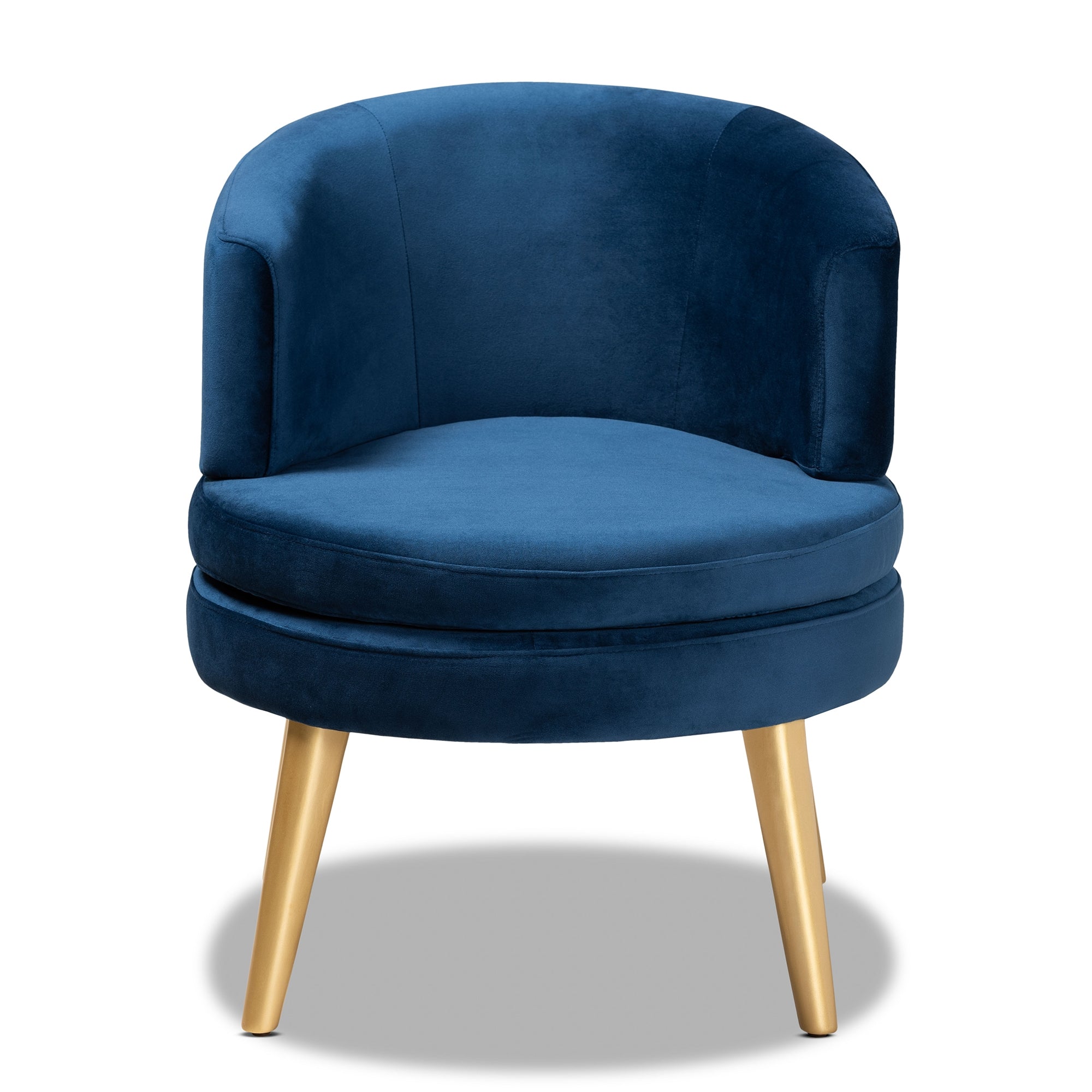 Baxton Studio Baptiste Glam and Luxe Navy Blue Velvet Fabric Upholstered and Gold Finished Wood Accent Chair