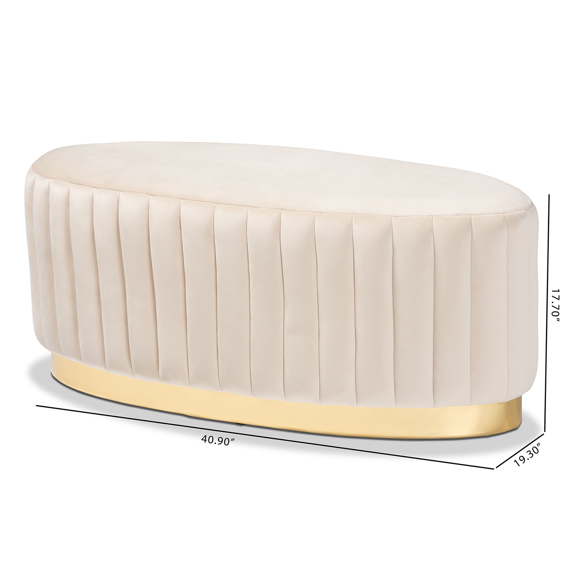 Baxton Studio Kirana Glam and Luxe Beige Velvet Fabric Upholstered and Gold PU Leather Ottoman