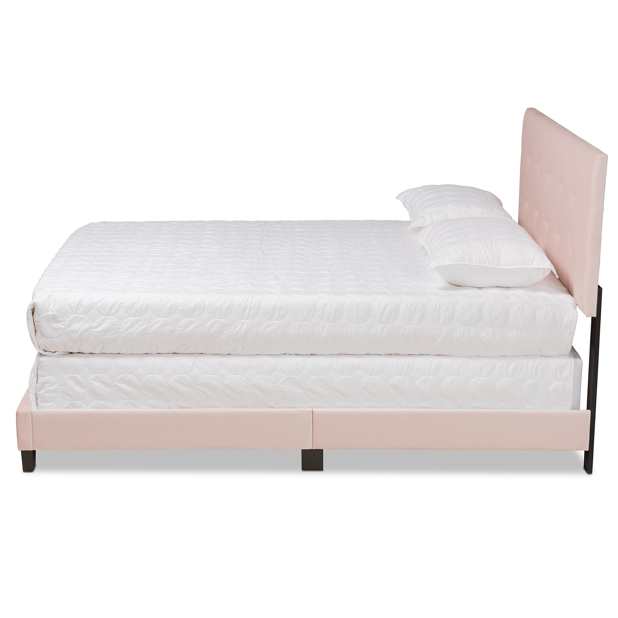 Baxton Studio Caprice Modern and Contemporary Glam Light Pink Velvet Fabric Upholstered Queen Size Panel Bed