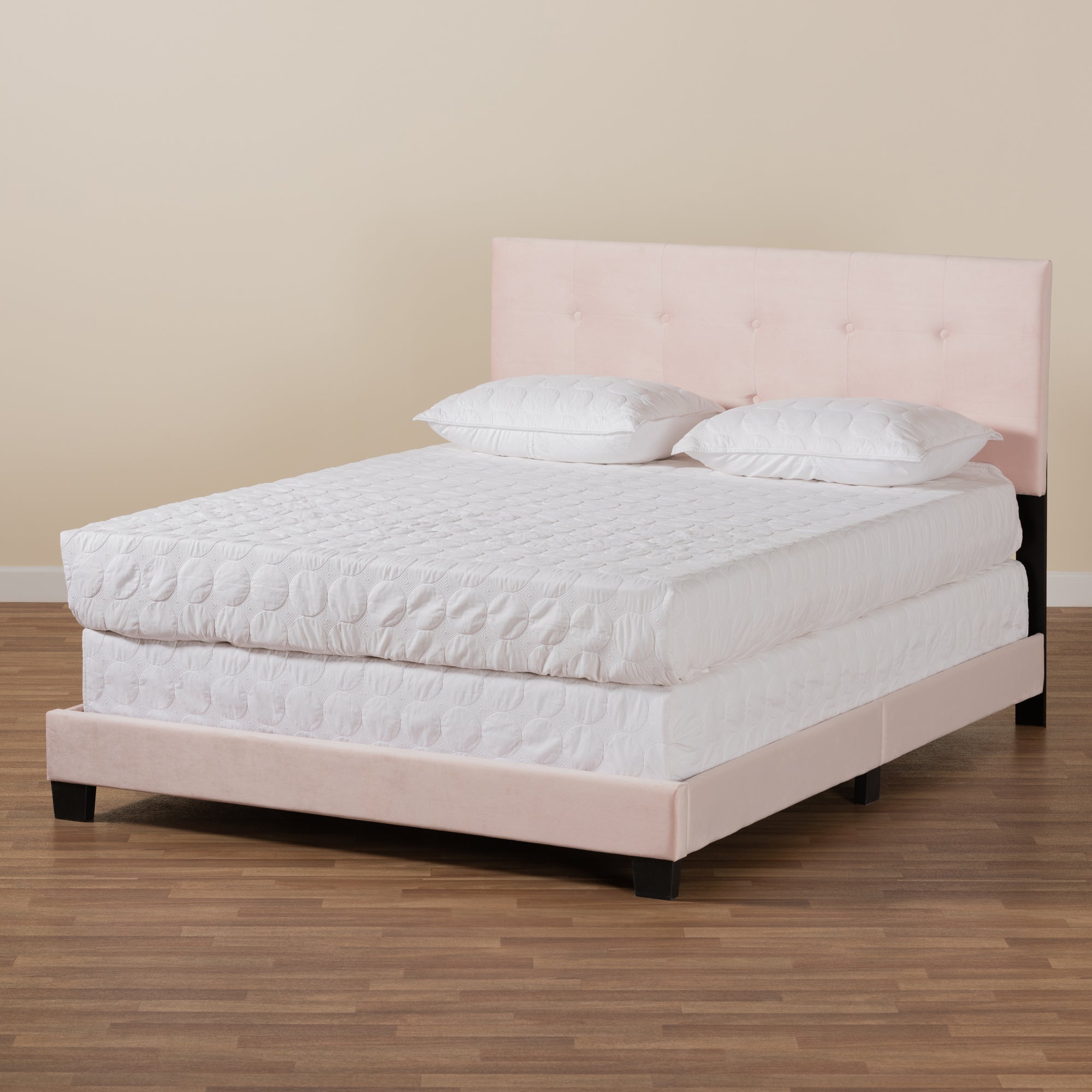 Baxton Studio Caprice Modern and Contemporary Glam Light Pink Velvet Fabric Upholstered Queen Size Panel Bed