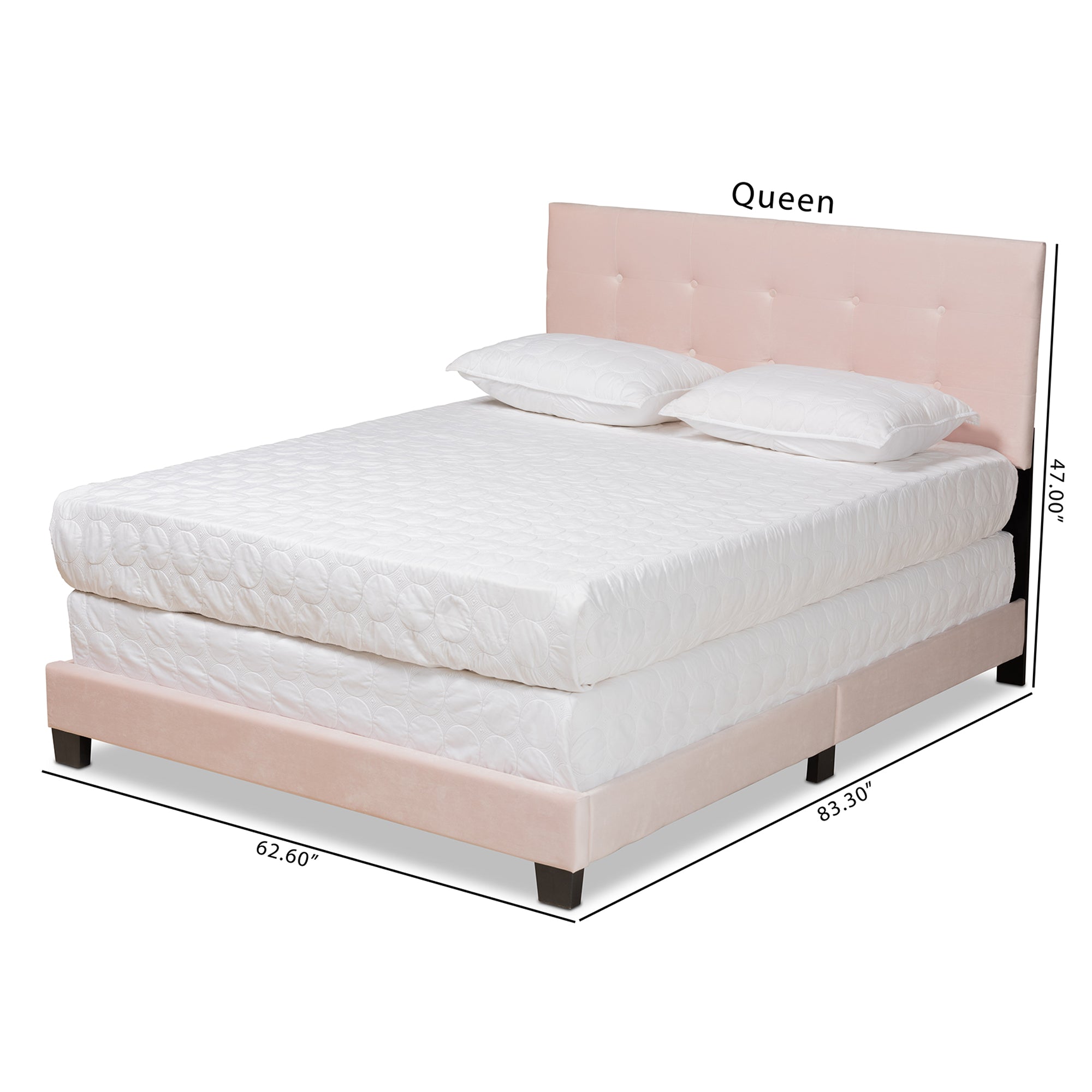 Baxton Studio Caprice Modern and Contemporary Glam Light Pink Velvet Fabric Upholstered Queen Size Panel Bed