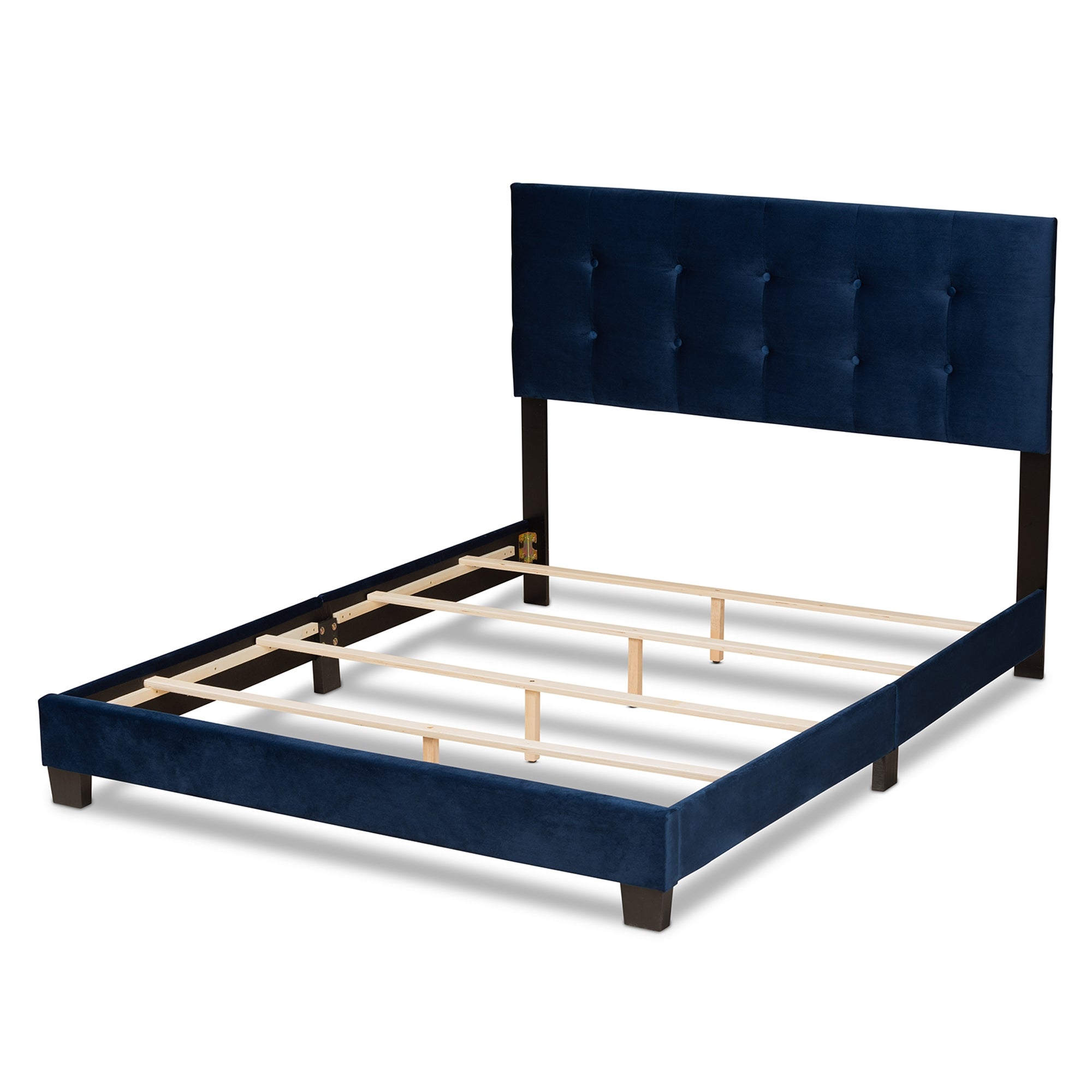 Baxton Studio Caprice Modern and Contemporary Glam Navy Blue Velvet Fabric Upholstered Queen Size Panel Bed