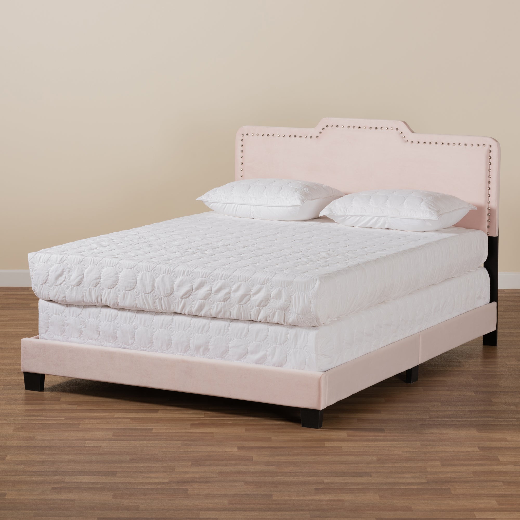 Baxton Studio Benjen Modern and Contemporary Glam Light Pink Velvet Fabric Upholstered Full Size Panel Bed