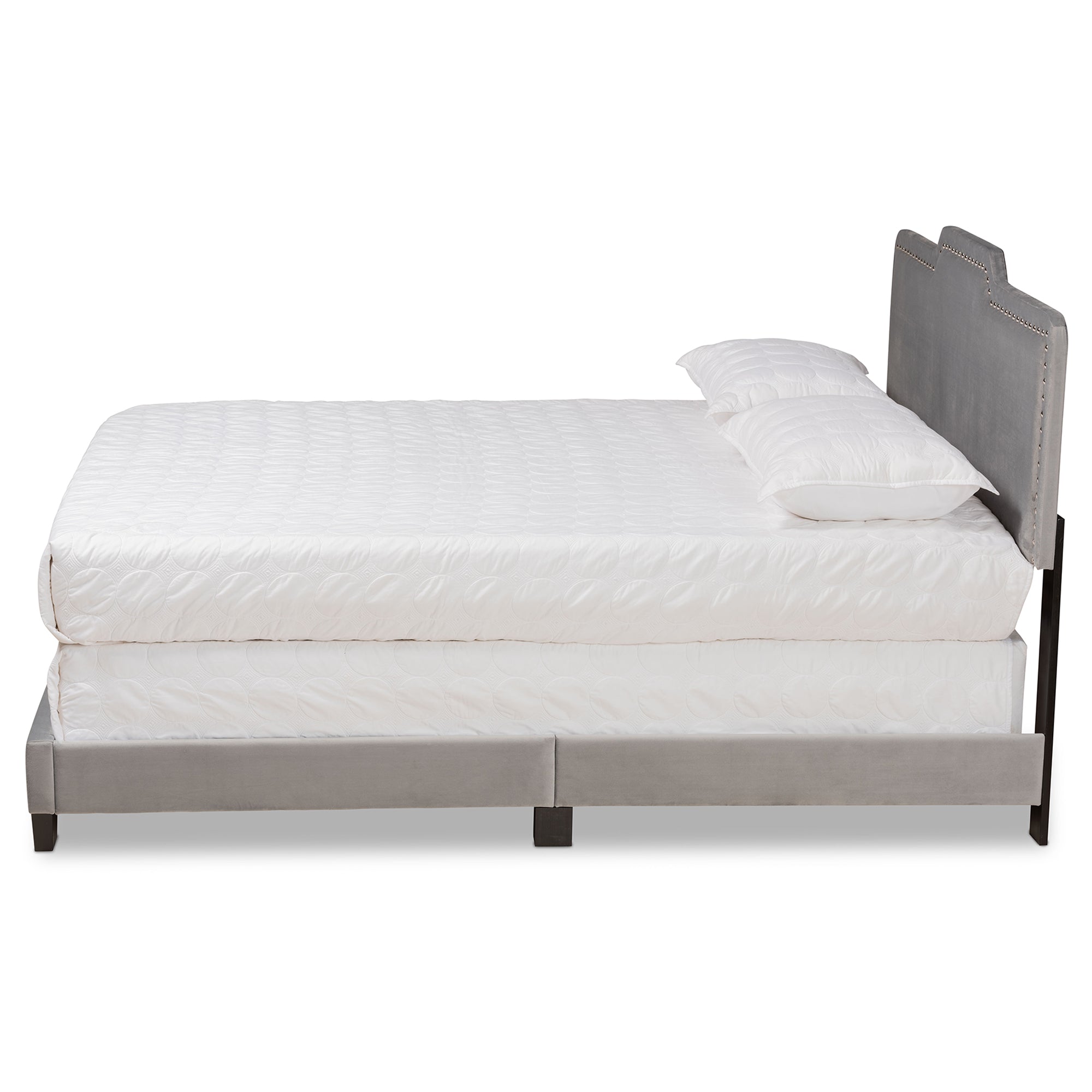 Baxton Studio Benjen Modern and Contemporary Glam Grey Velvet Fabric Upholstered Queen Size Panel Bed