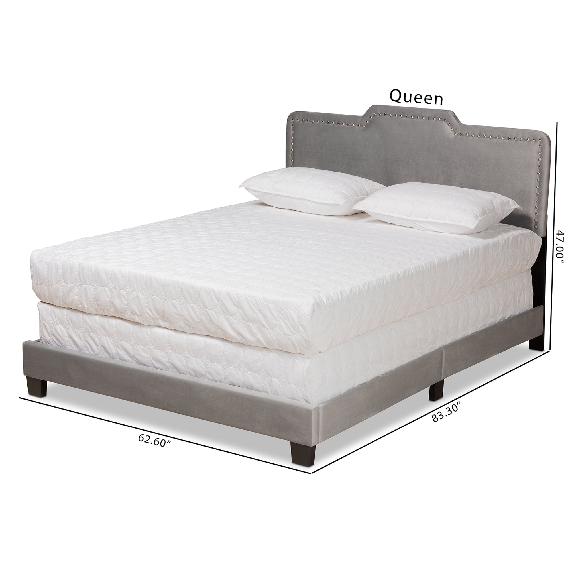 Baxton Studio Benjen Modern and Contemporary Glam Grey Velvet Fabric Upholstered Queen Size Panel Bed