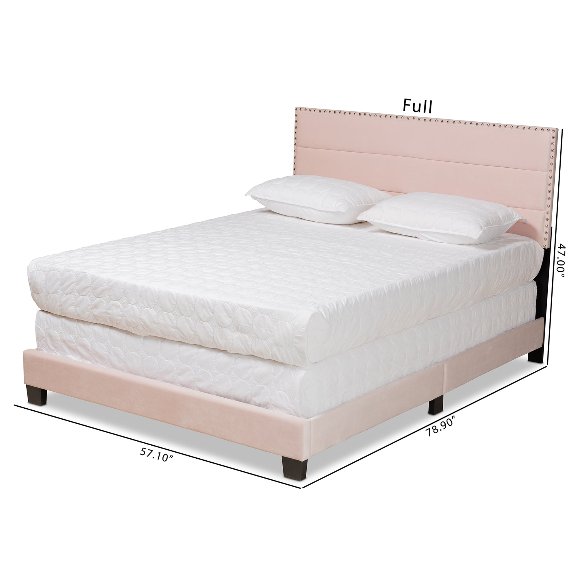 Baxton Studio Tamira Modern and Contemporary Glam Light Pink Velvet Fabric Upholstered Full Size Panel Bed