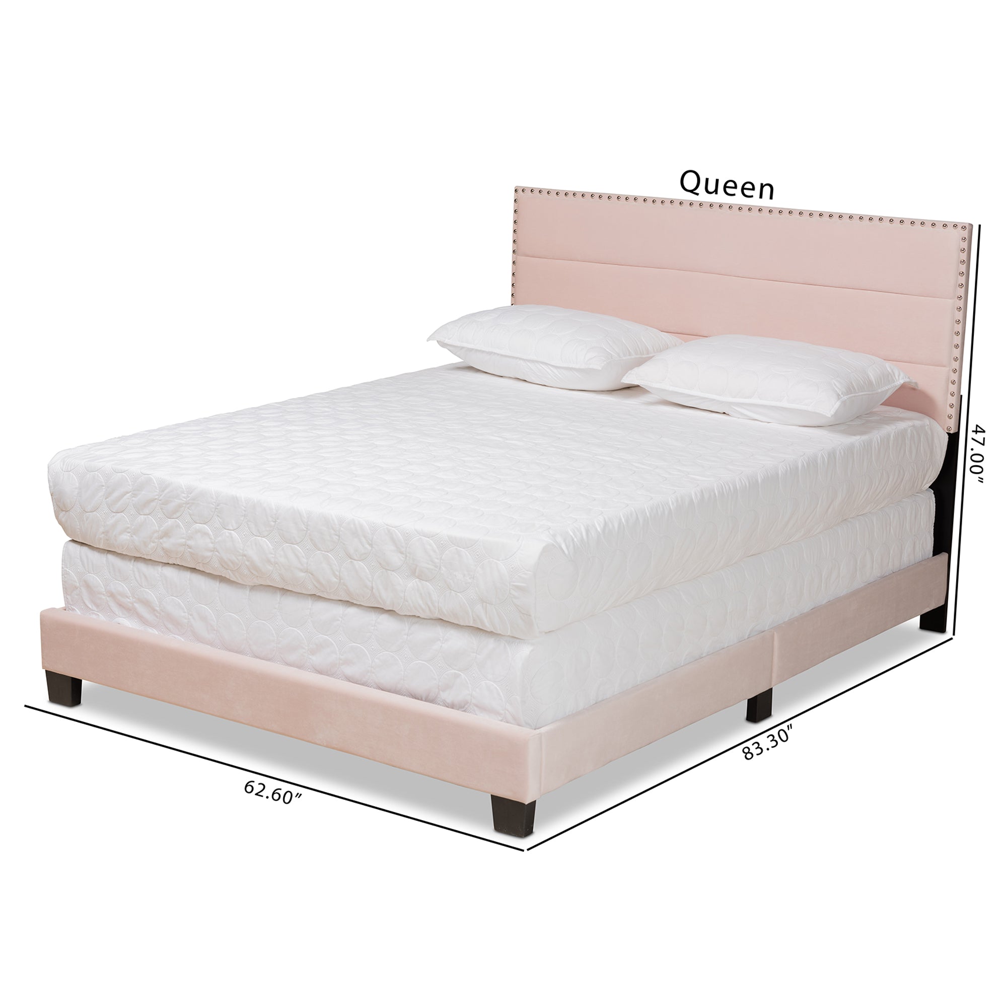 Baxton Studio Tamira Modern and Contemporary Glam Light Pink Velvet Fabric Upholstered Full Size Panel Bed