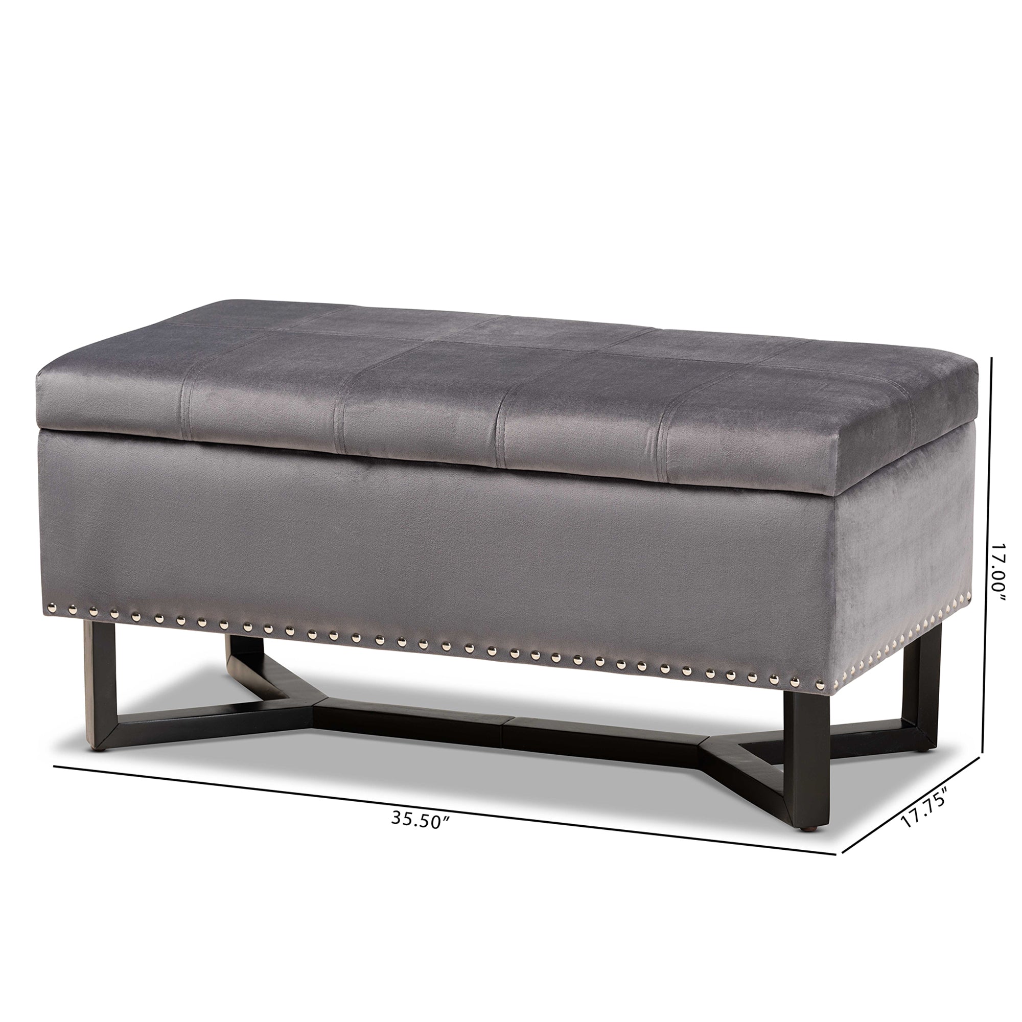 Baxton Studio Esther Modern and Contemporary Grey Velvet Fabric Upholstered and Dark Brown Finished Wood Storage Ottoman