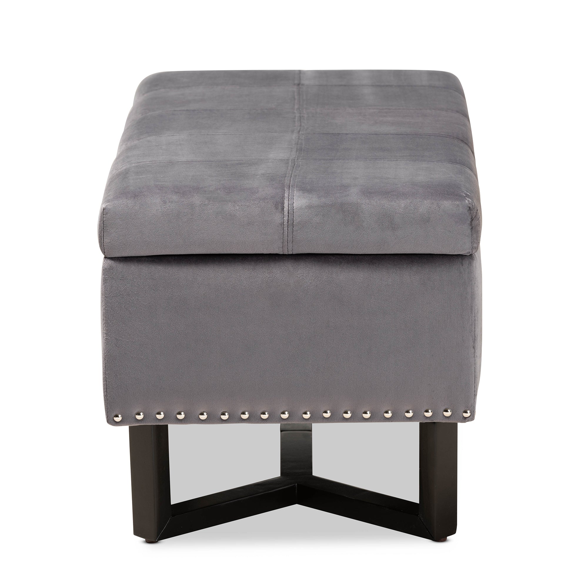 Baxton Studio Esther Modern and Contemporary Grey Velvet Fabric Upholstered and Dark Brown Finished Wood Storage Ottoman