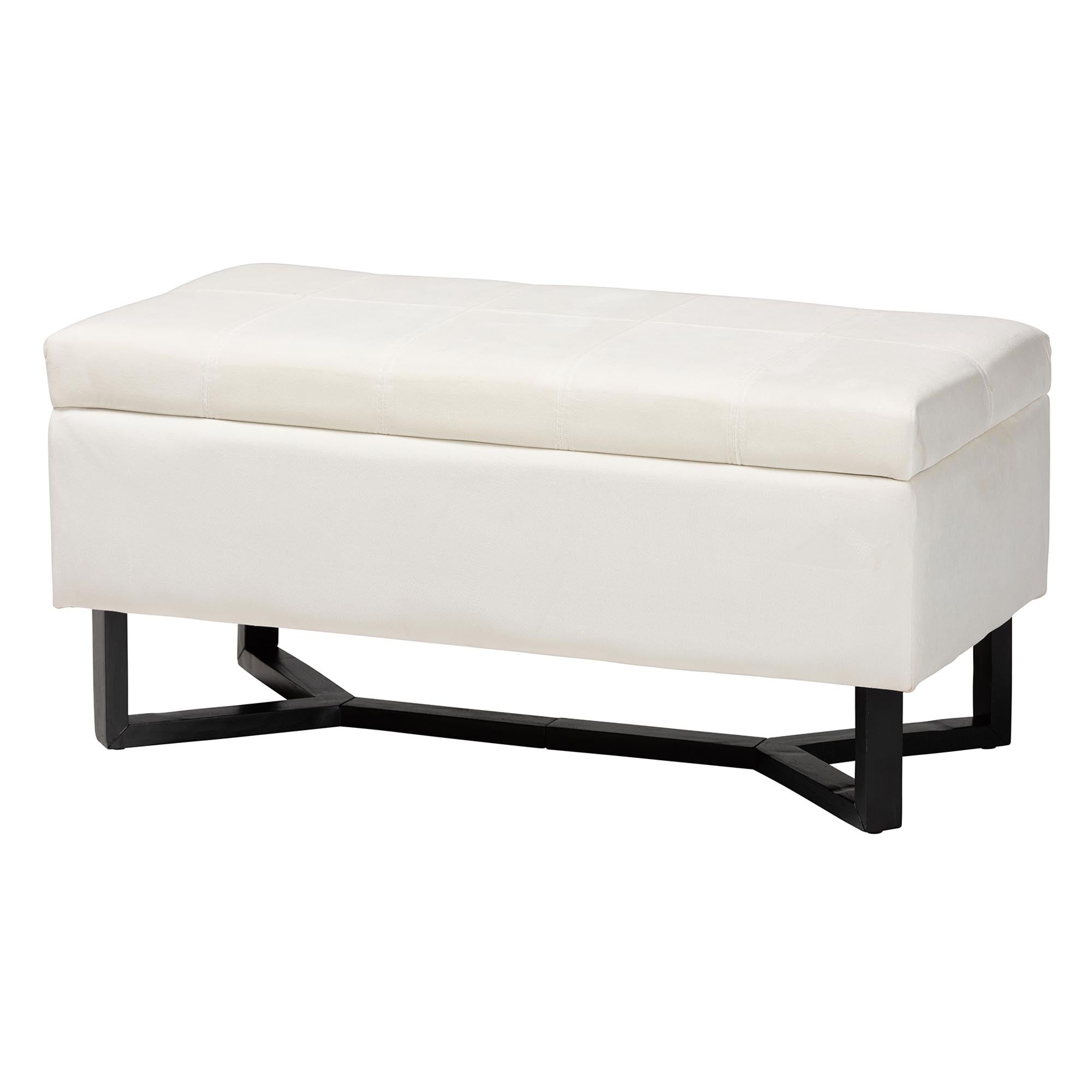 Baxton Studio Esther Modern and Contemporary Beige Velvet Fabric Upholstered and Dark Brown Finished Wood Storage Ottoman