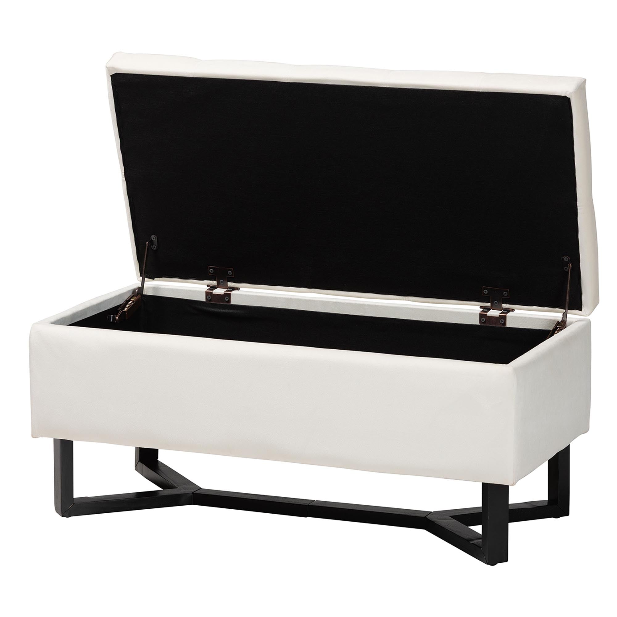 Baxton Studio Esther Modern and Contemporary Beige Velvet Fabric Upholstered and Dark Brown Finished Wood Storage Ottoman