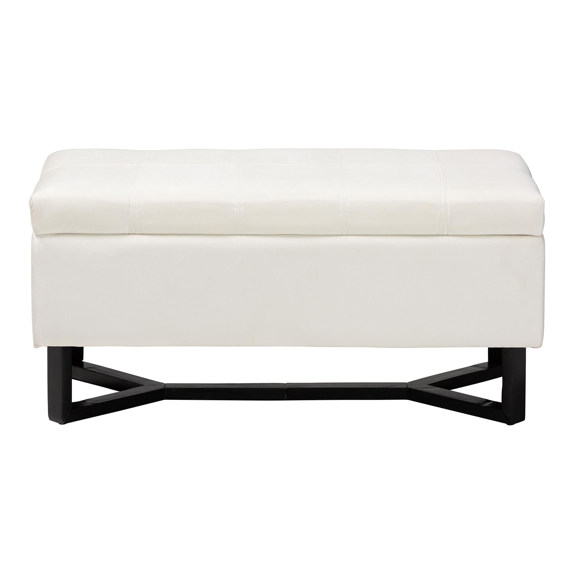 Baxton Studio Esther Modern and Contemporary Beige Velvet Fabric Upholstered and Dark Brown Finished Wood Storage Ottoman