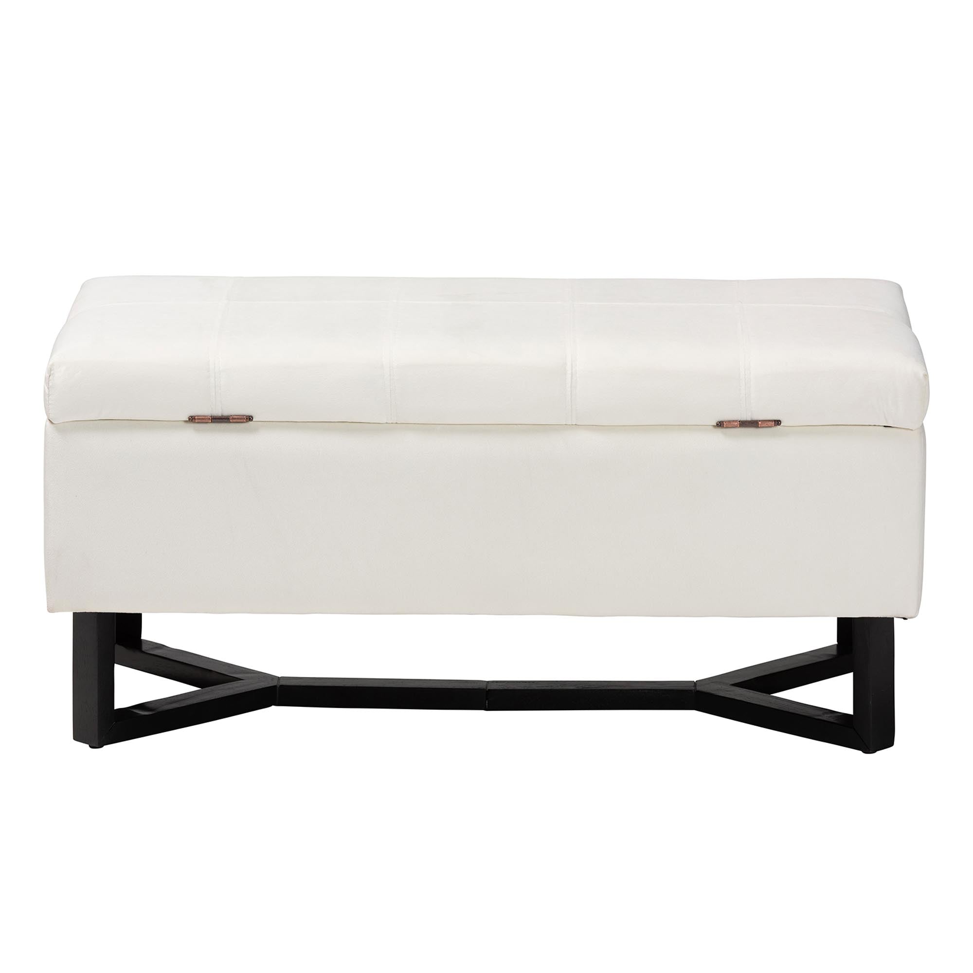 Baxton Studio Esther Modern and Contemporary Beige Velvet Fabric Upholstered and Dark Brown Finished Wood Storage Ottoman